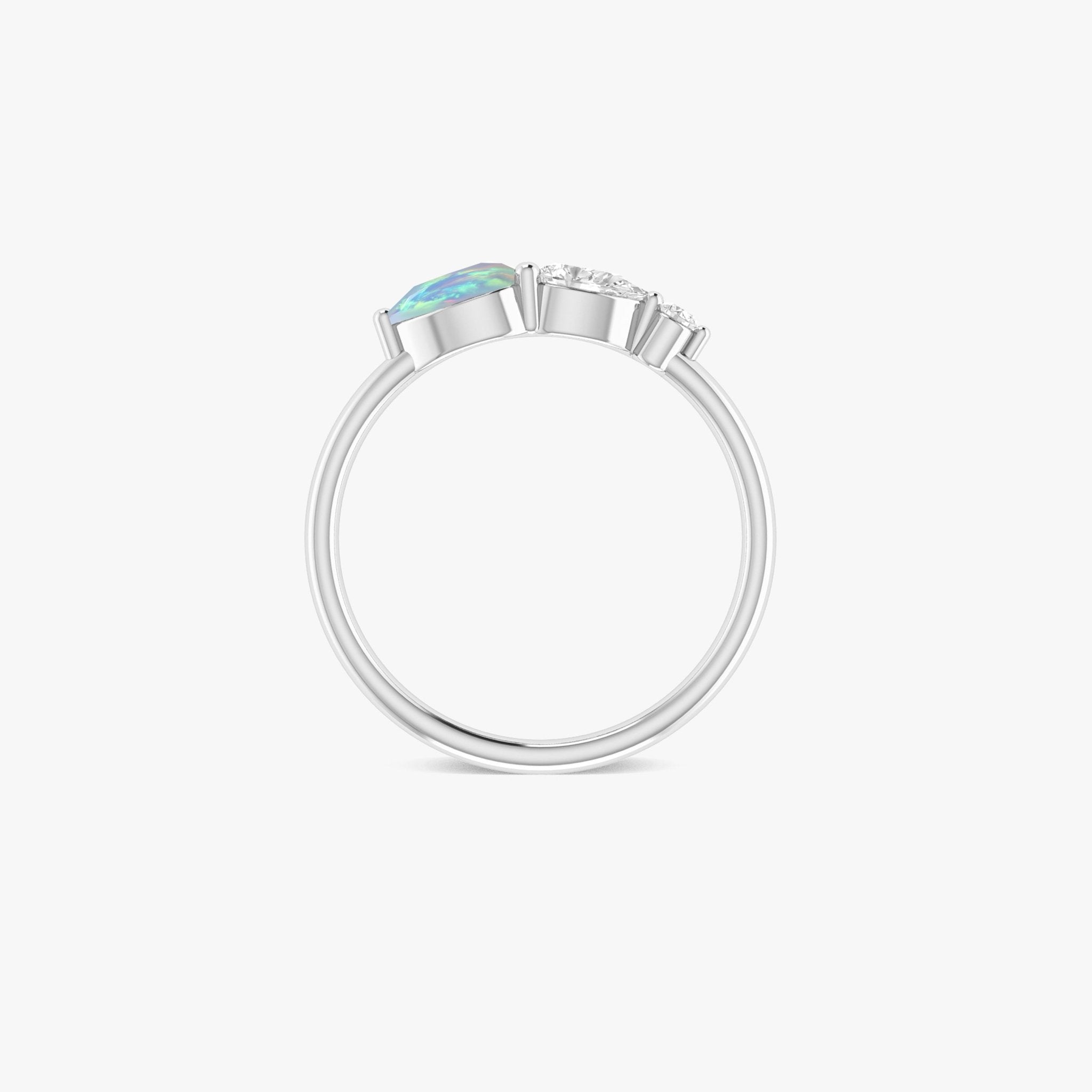 White Fire Opal Pear Three Stone Ring - Goodstone Jewels