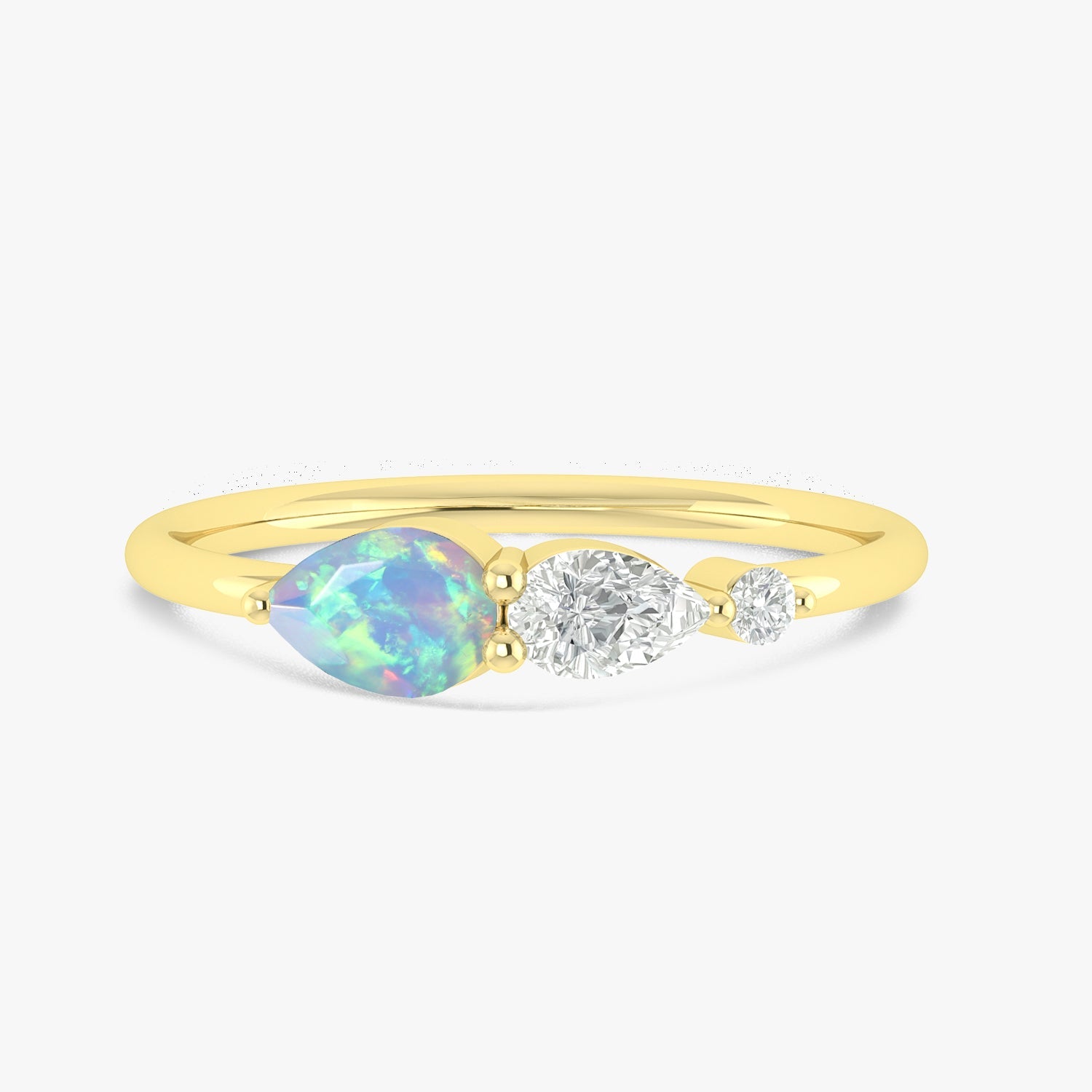 White Fire Opal Pear Three Stone Ring - Goodstone Jewels