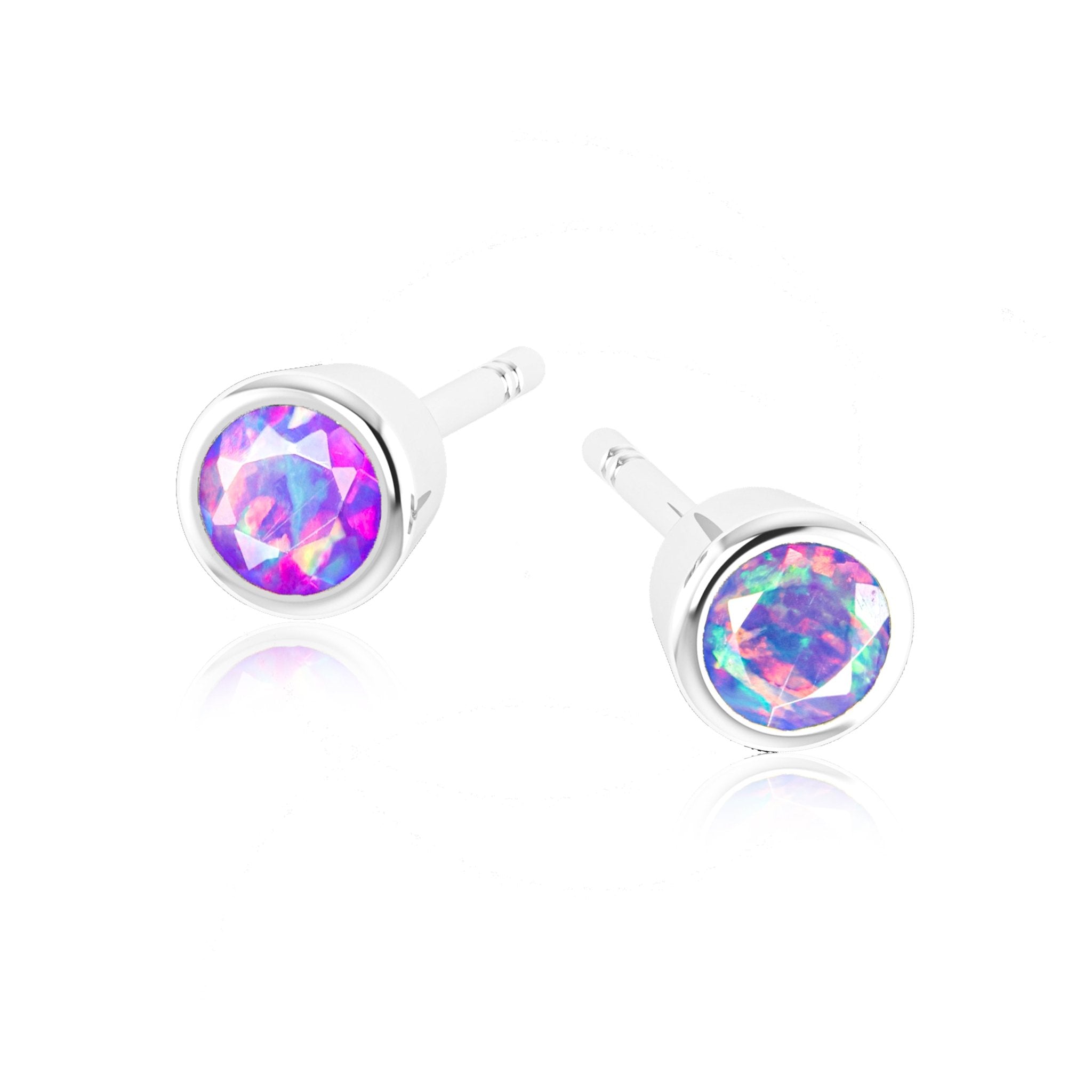 White Fire Round Opal Bezel Stud Earring - Goodstone Jewels