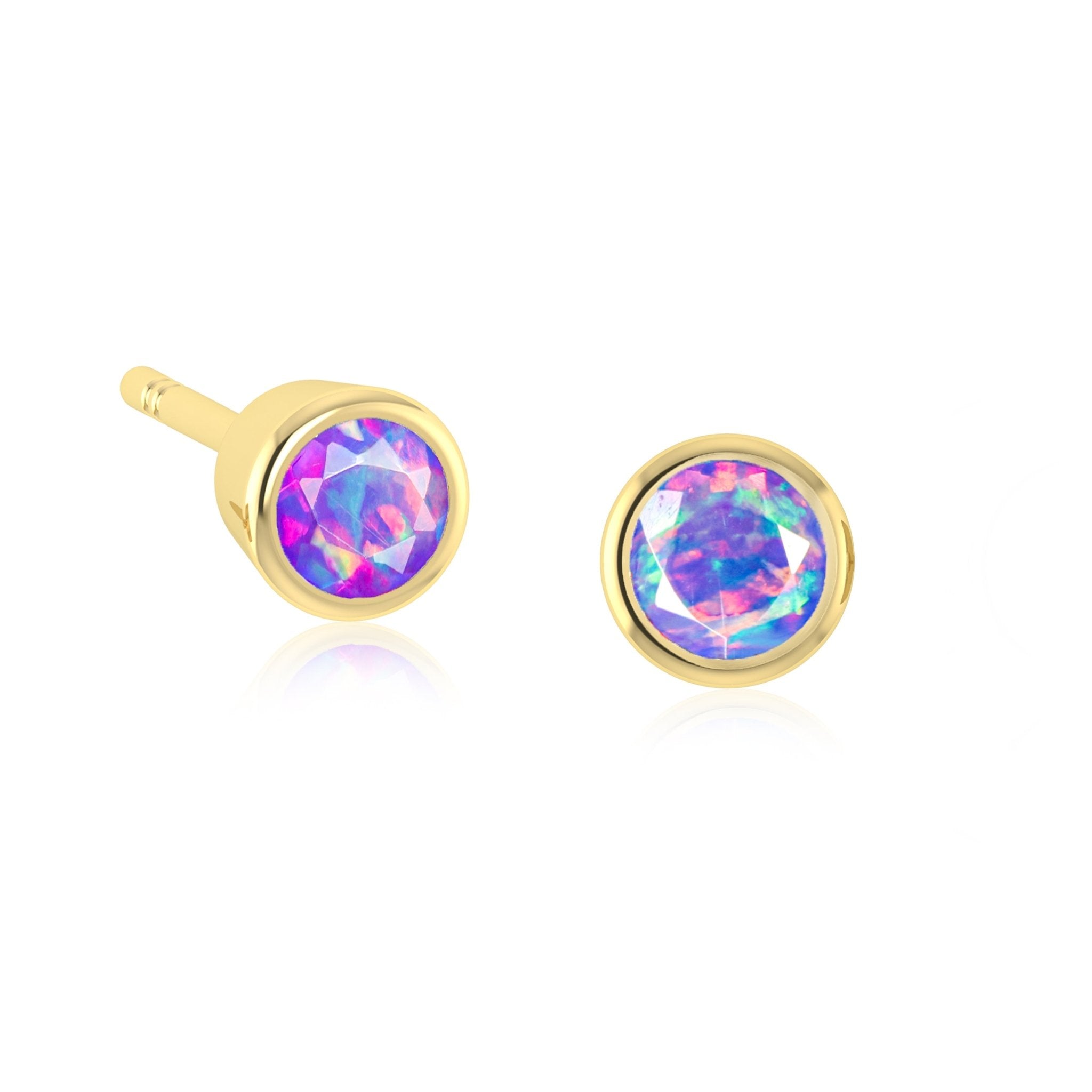 White Fire Round Opal Bezel Stud Earring - Goodstone Jewels