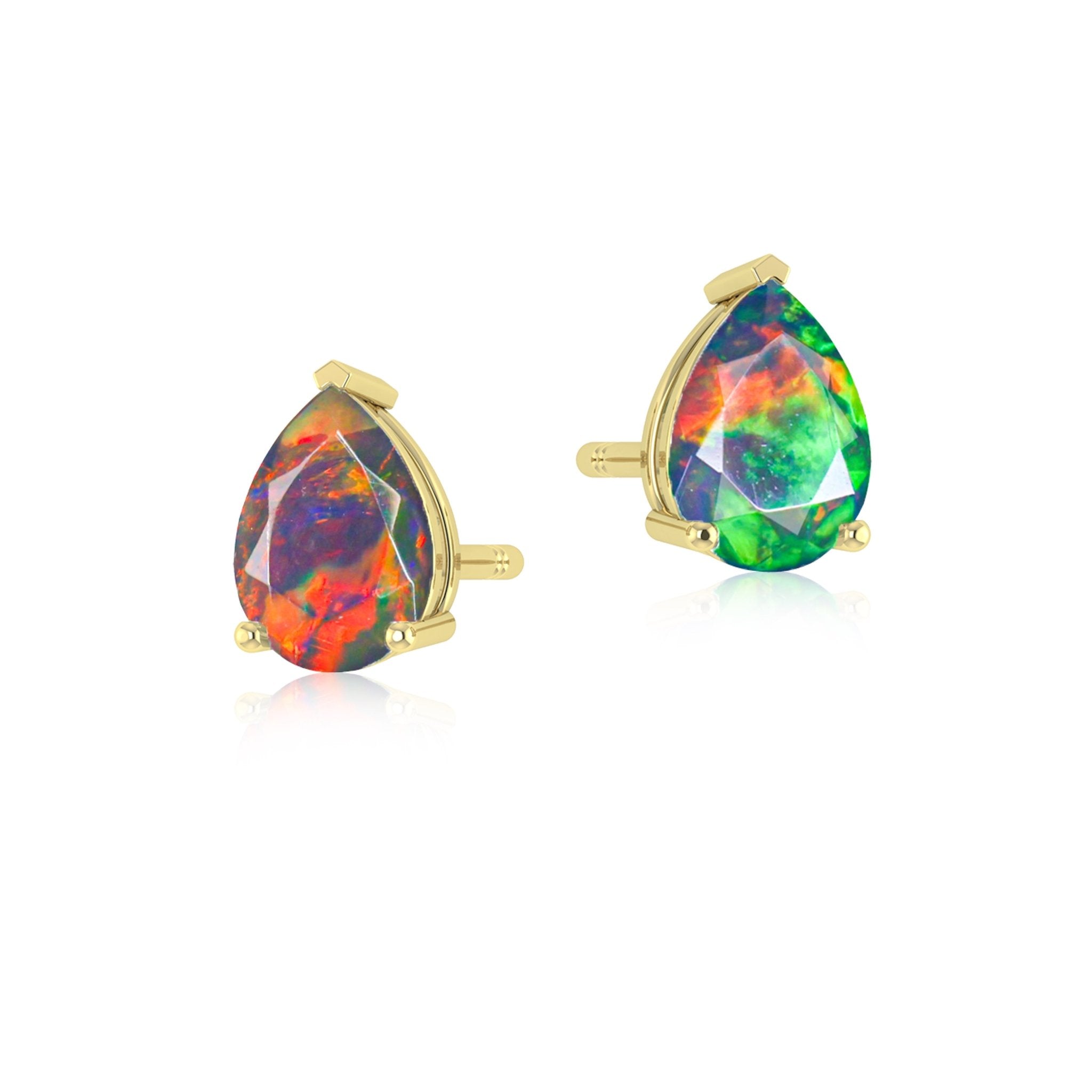 White Multi Fire Pear Opal Prong Stud Earring - Goodstone Jewels