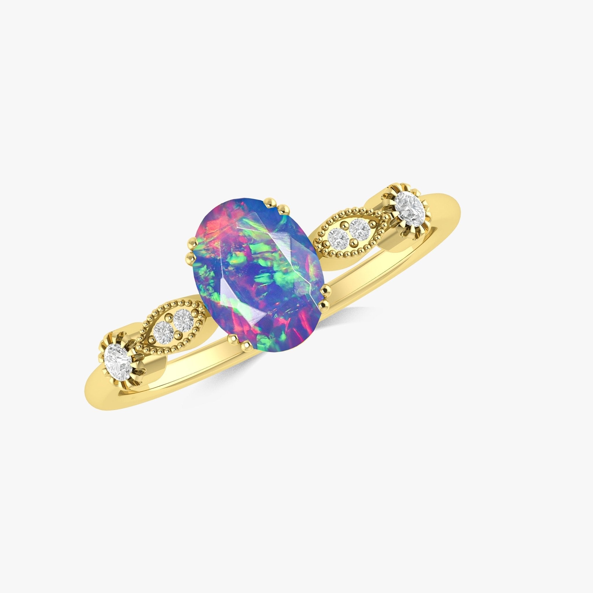White Multifire Oval Ethiopian Opal Ring for Women - Goodstone Jewels