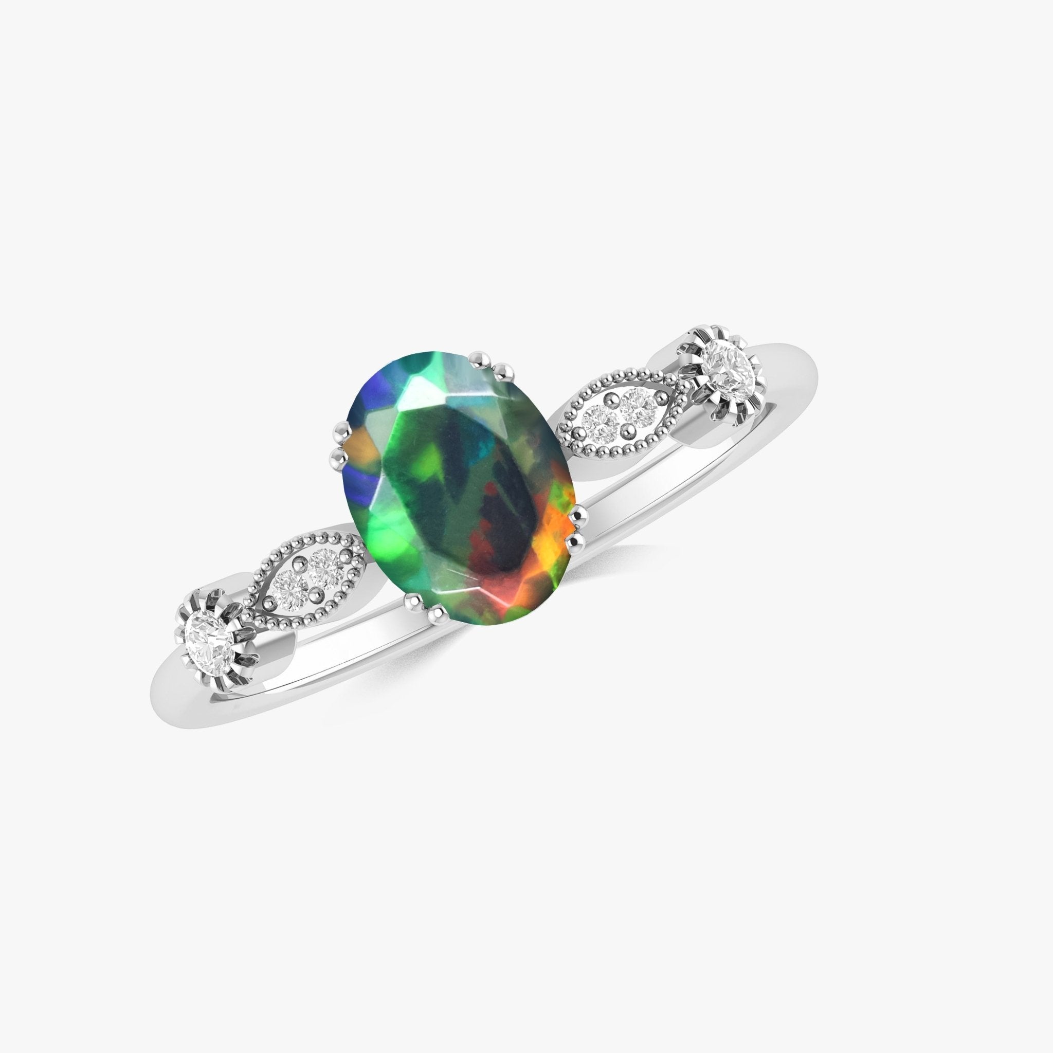 White Multifire Oval Ethiopian Opal Ring for Women - Goodstone Jewels