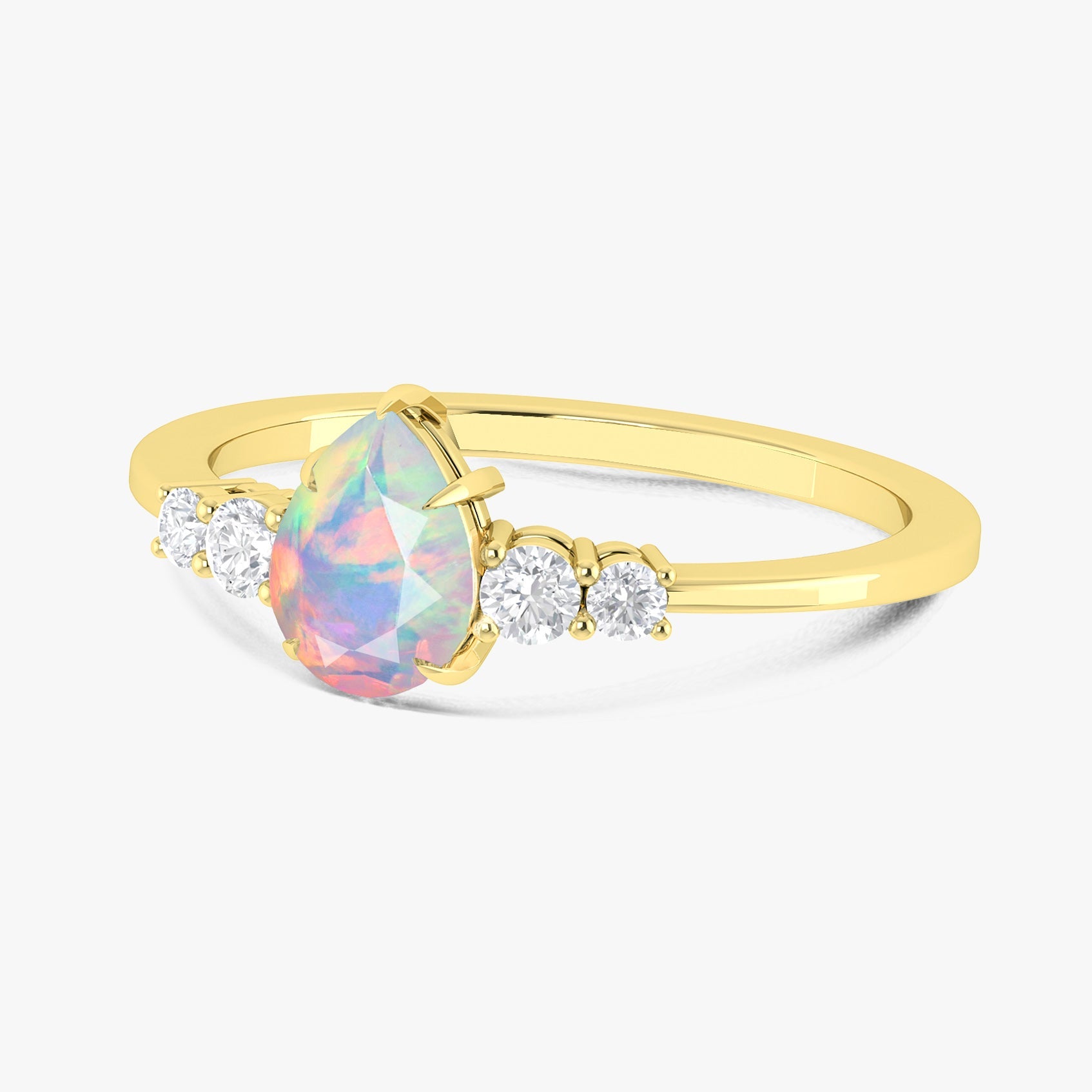 White Natural Ethiopian Opal Faceted Pear Ring - Goodstone Jewels