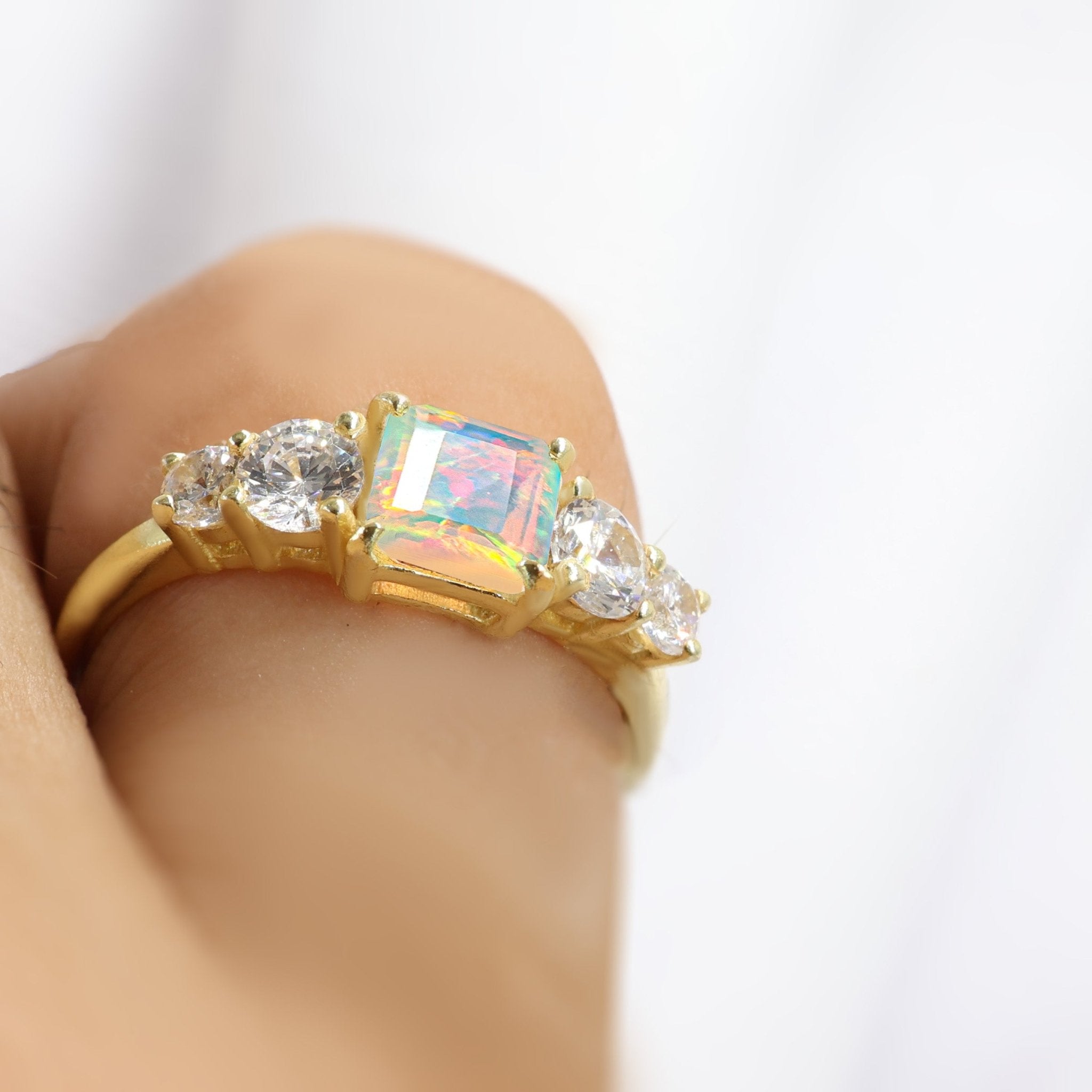 White Natural Fire Faceted Octagon Opal Ring - Goodstone Jewels