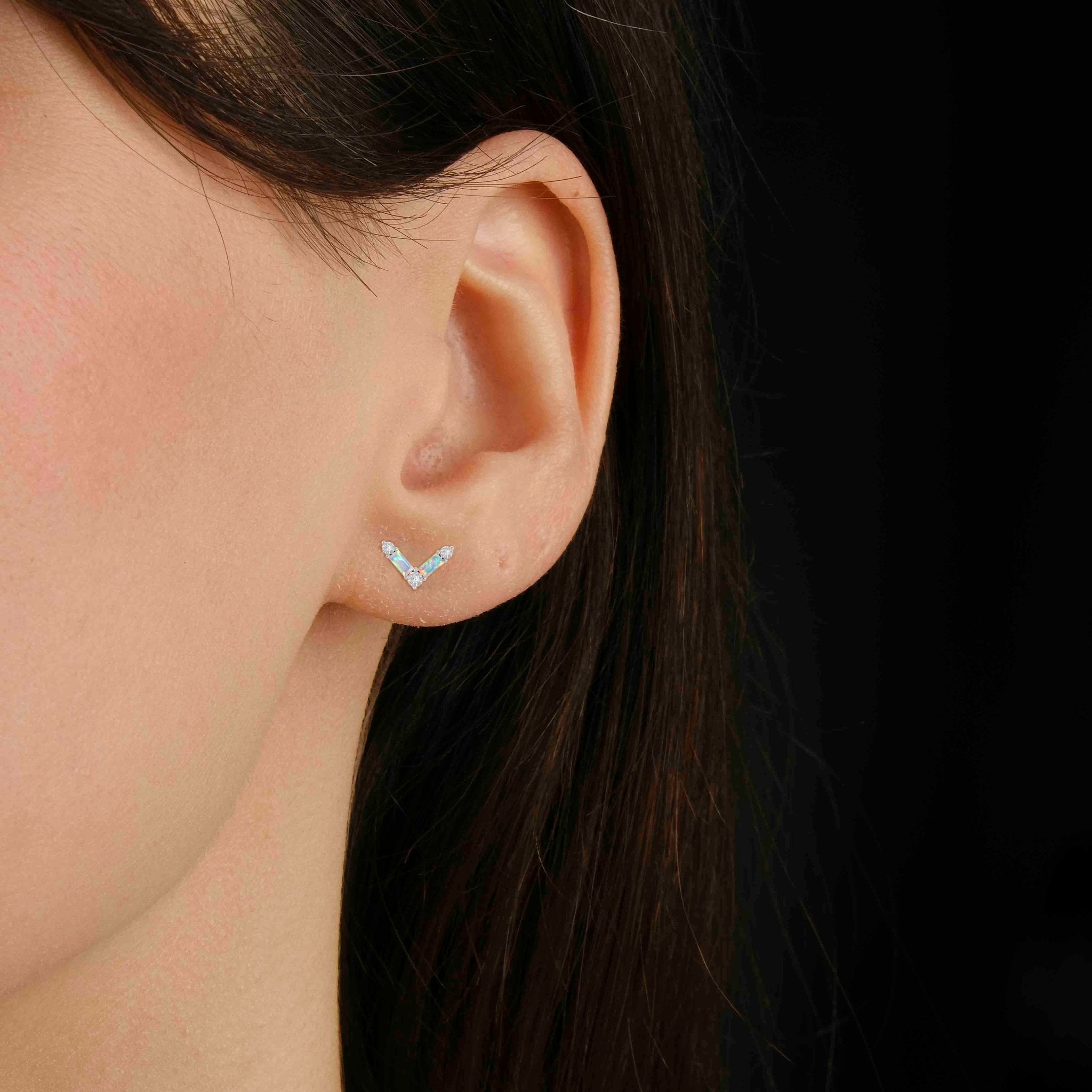 White Opal AV Style Stud Earring - Goodstone Jewels