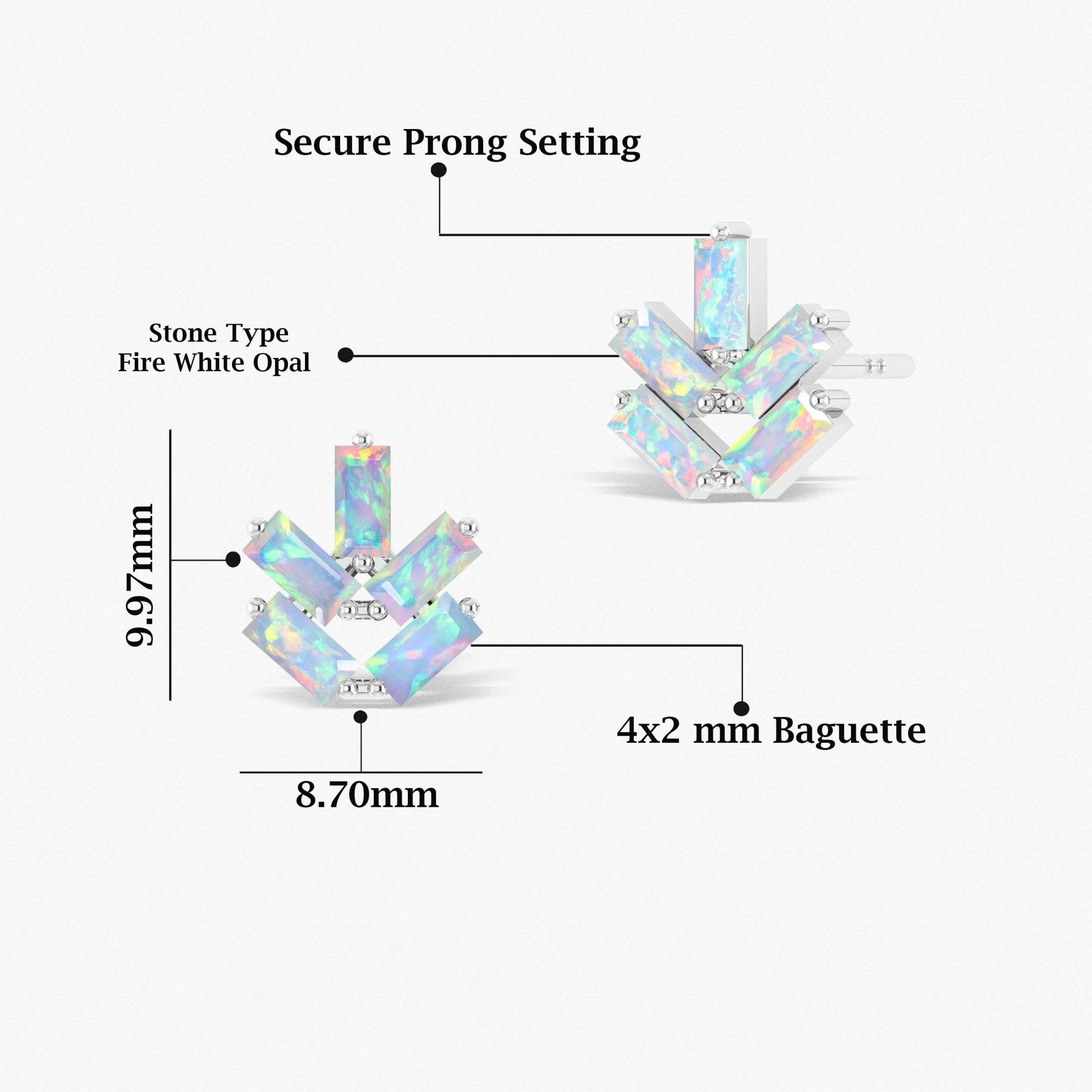 White Opal Baguette Stone Stud Earring - Goodstone Jewels