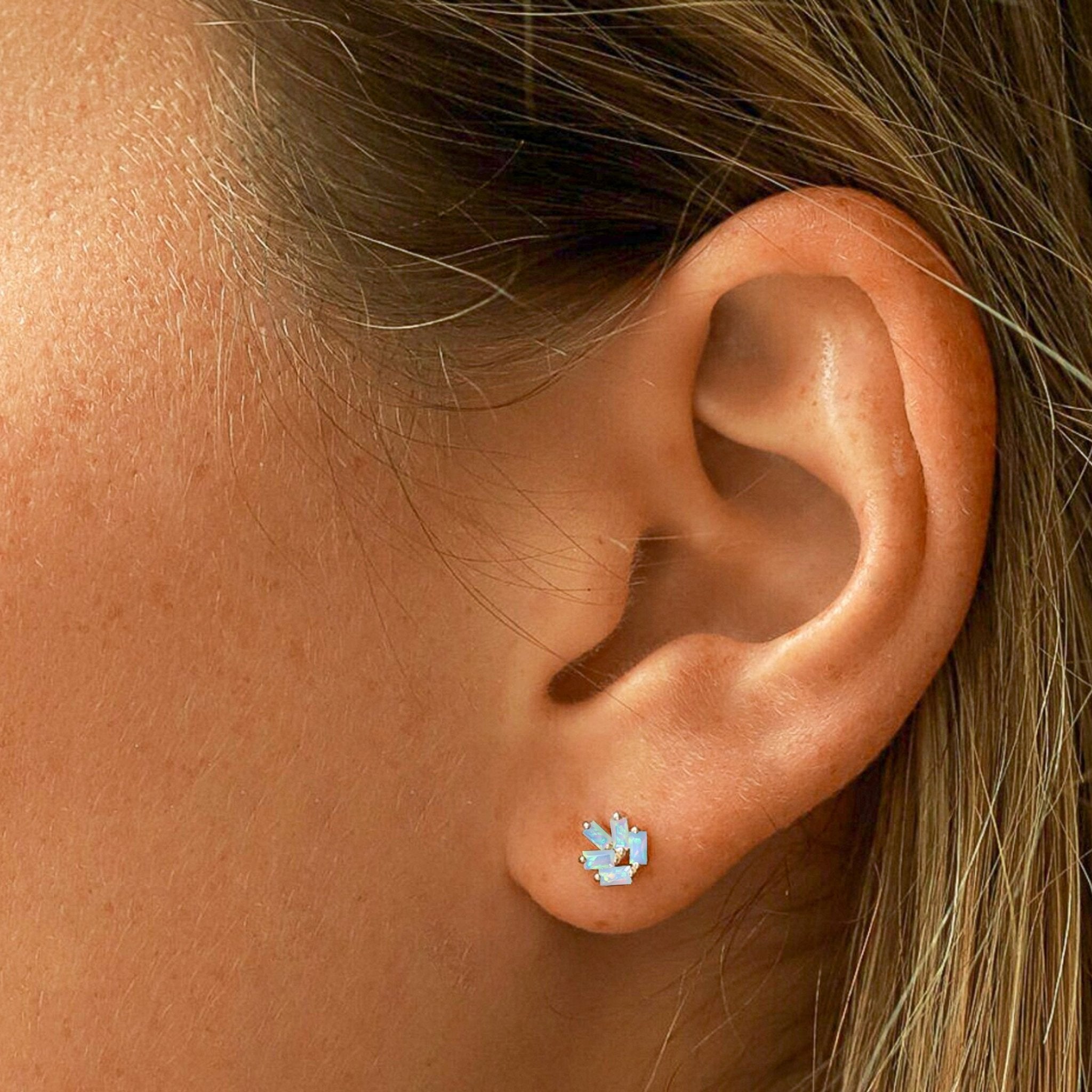 White Opal Baguette Stone Stud Earring - Goodstone Jewels