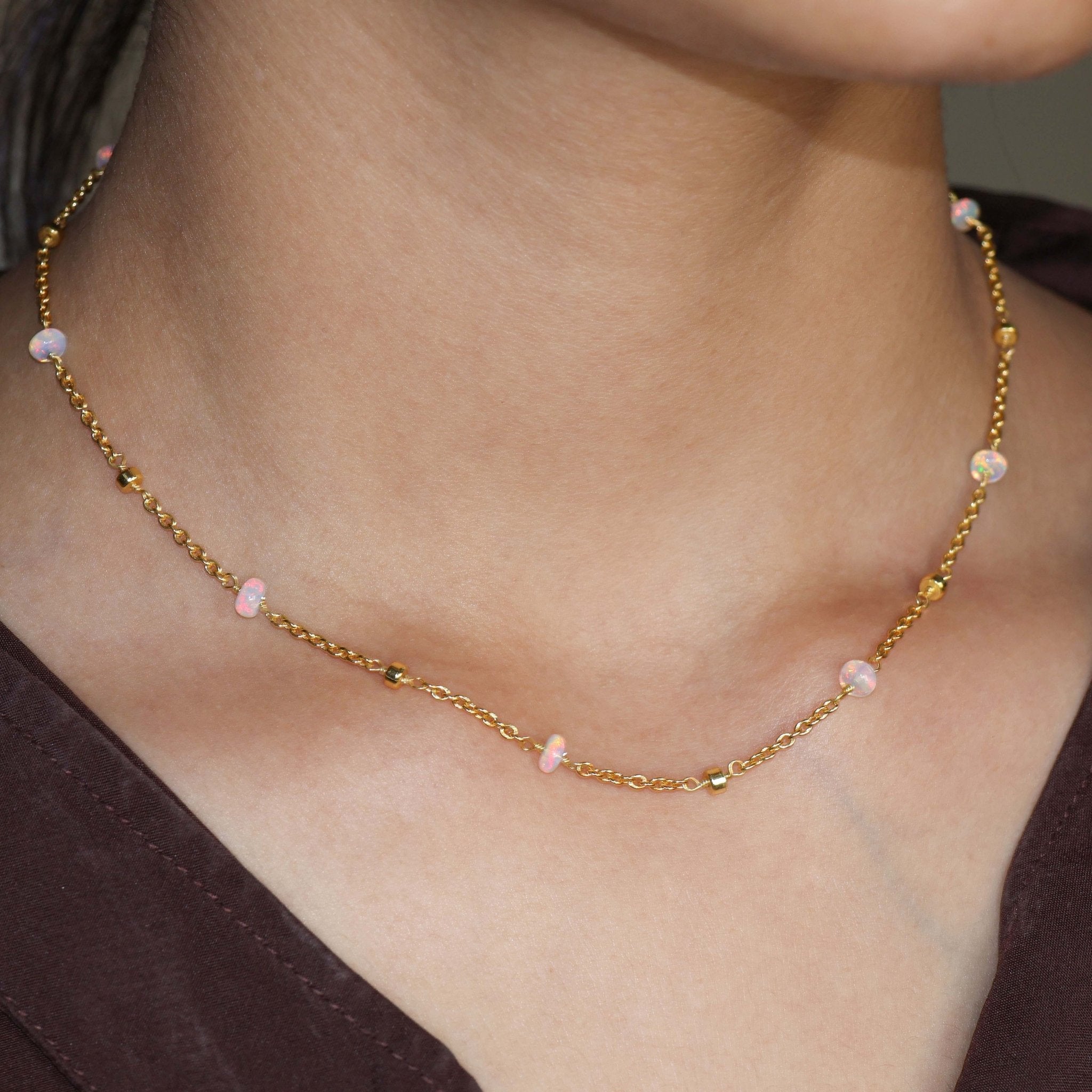 White Opal Beaded Chain Necklace - Goodstone Jewels