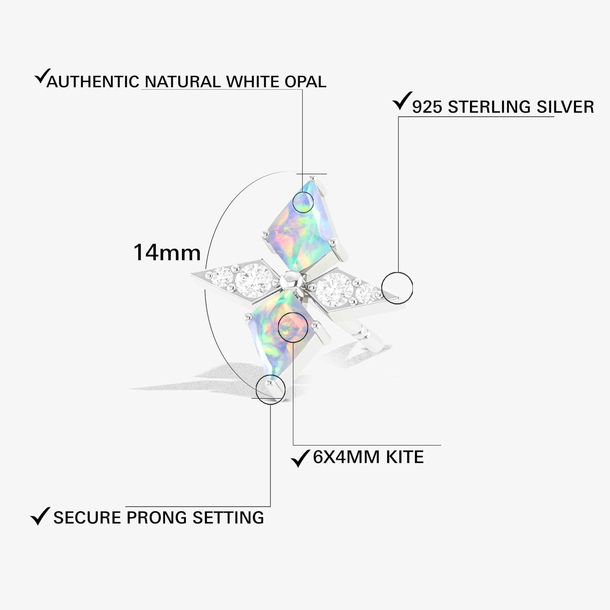 White Opal Dual Kite Gemstone Floral Stud Earrings - Goodstone Jewels