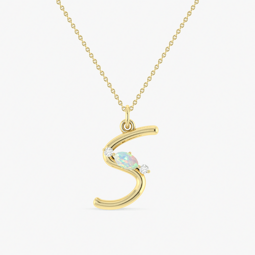 White Opal Gemstone Capital "S" Initial Necklace