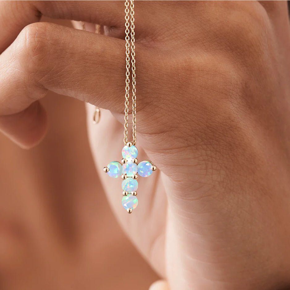 White Opal Gemstone Cross Pendant - Goodstone Jewels