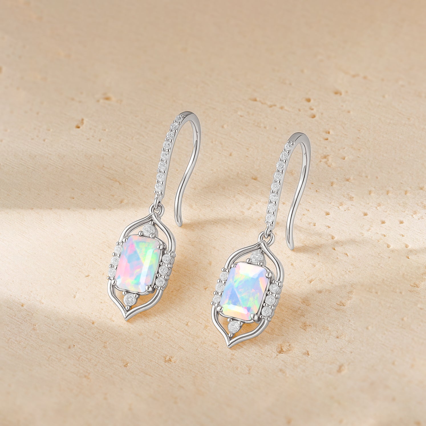 White Opal Gemstone Drop and Dangle Earrings - Goodstone Jewels
