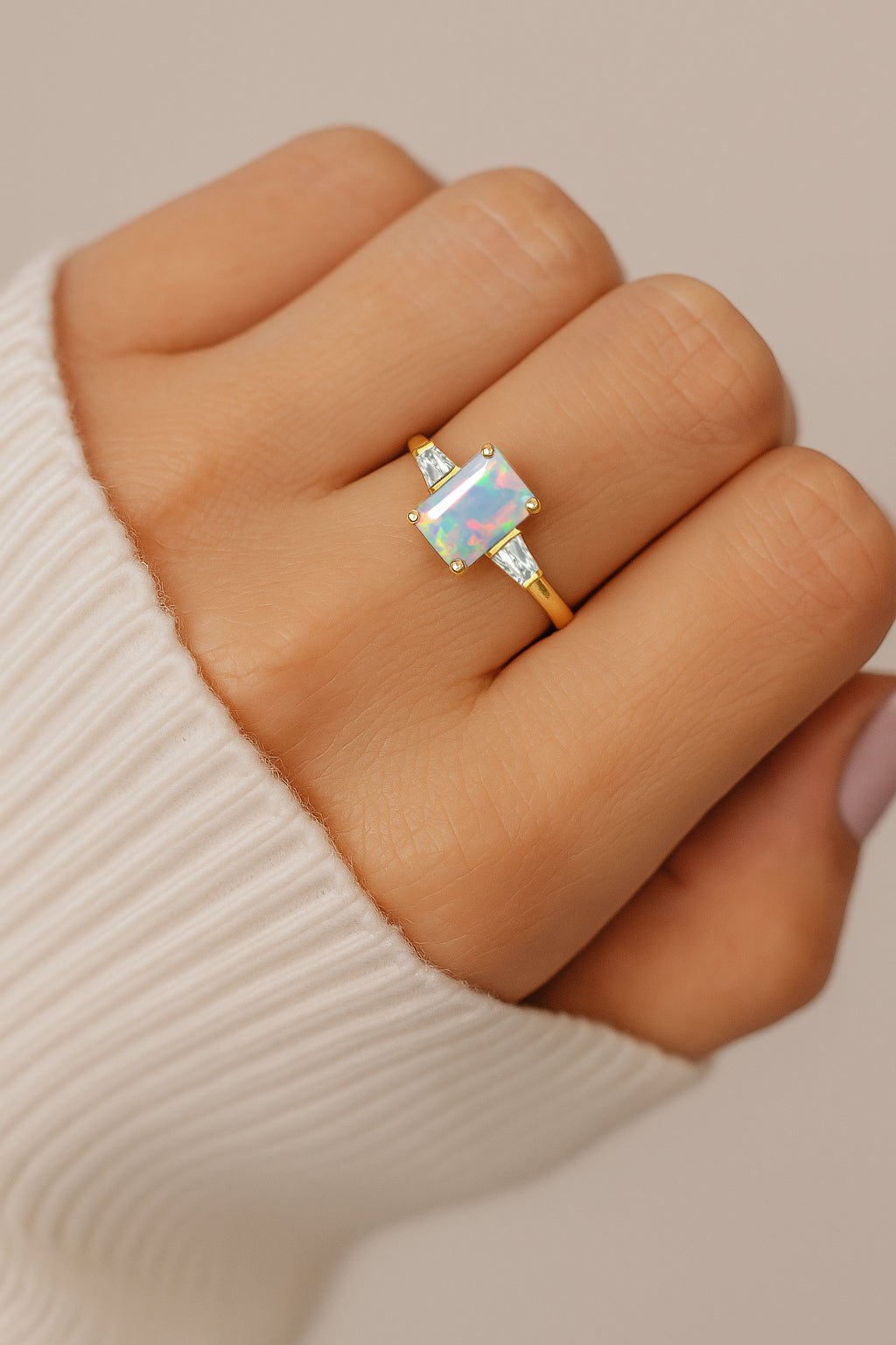 White Opal Hypoallergenic Statement Promise Wedding Ring - Goodstone Jewels