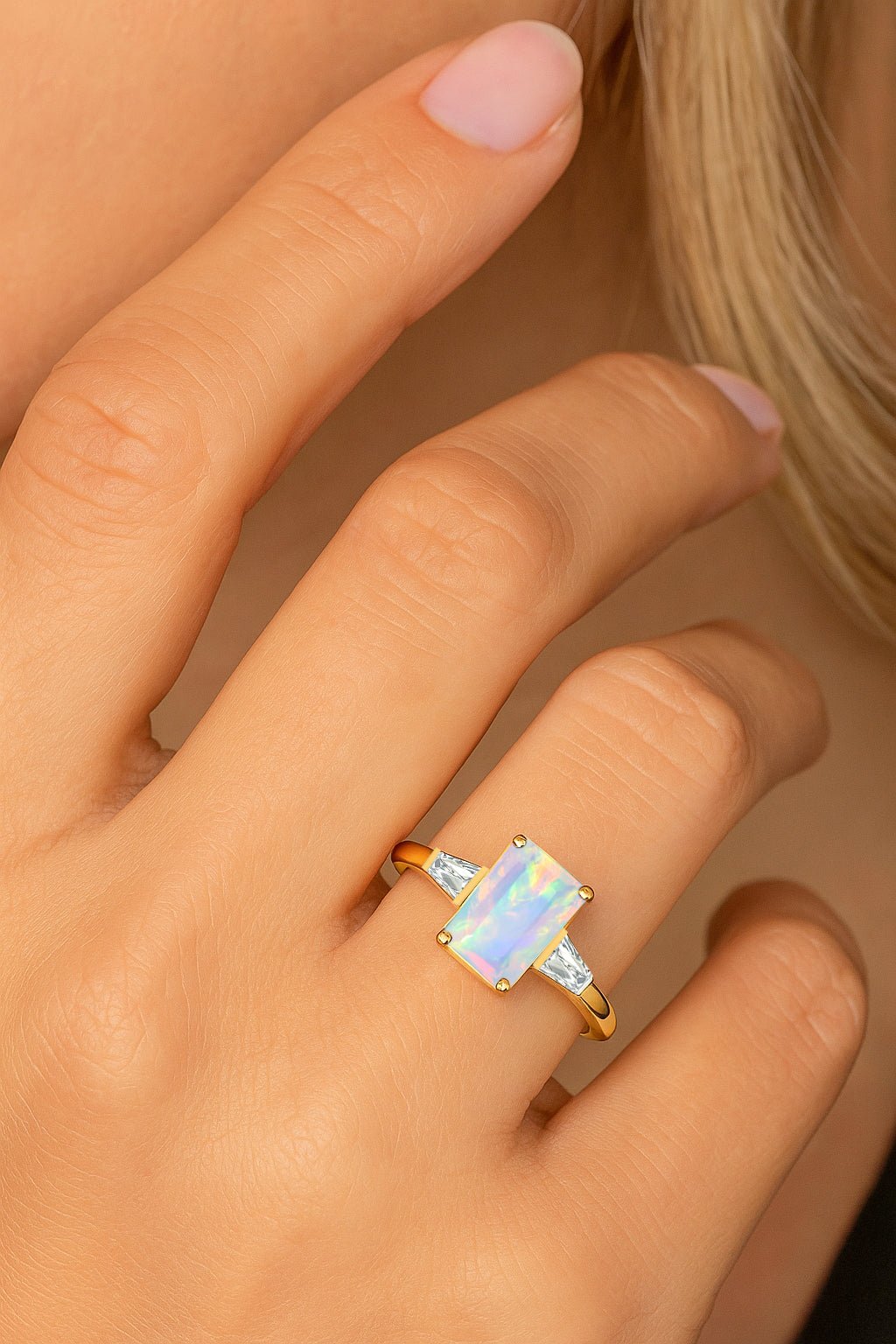 White Opal Hypoallergenic Statement Promise Wedding Ring - Goodstone Jewels