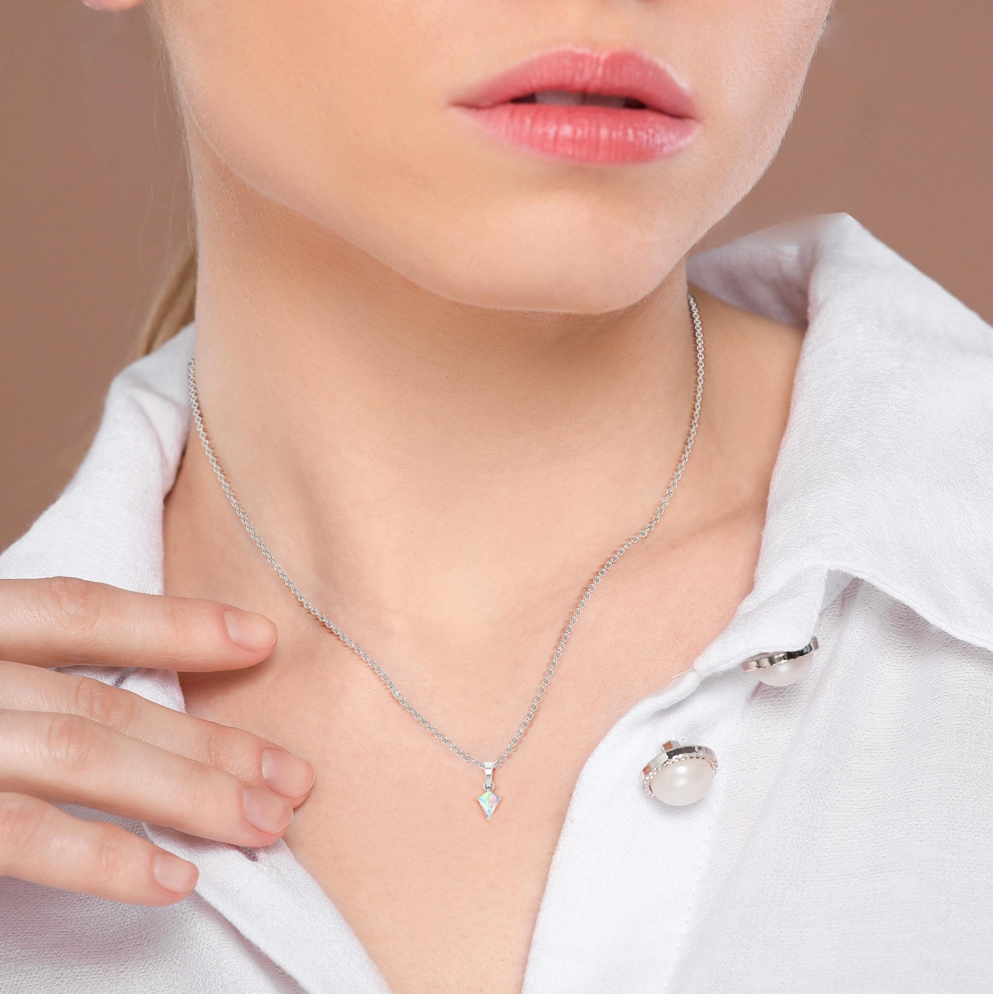 White Opal Kite Gemstone Pendant Necklace - Goodstone Jewels