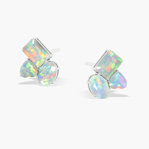 White Opal Multi Shape Stone Stud Earring