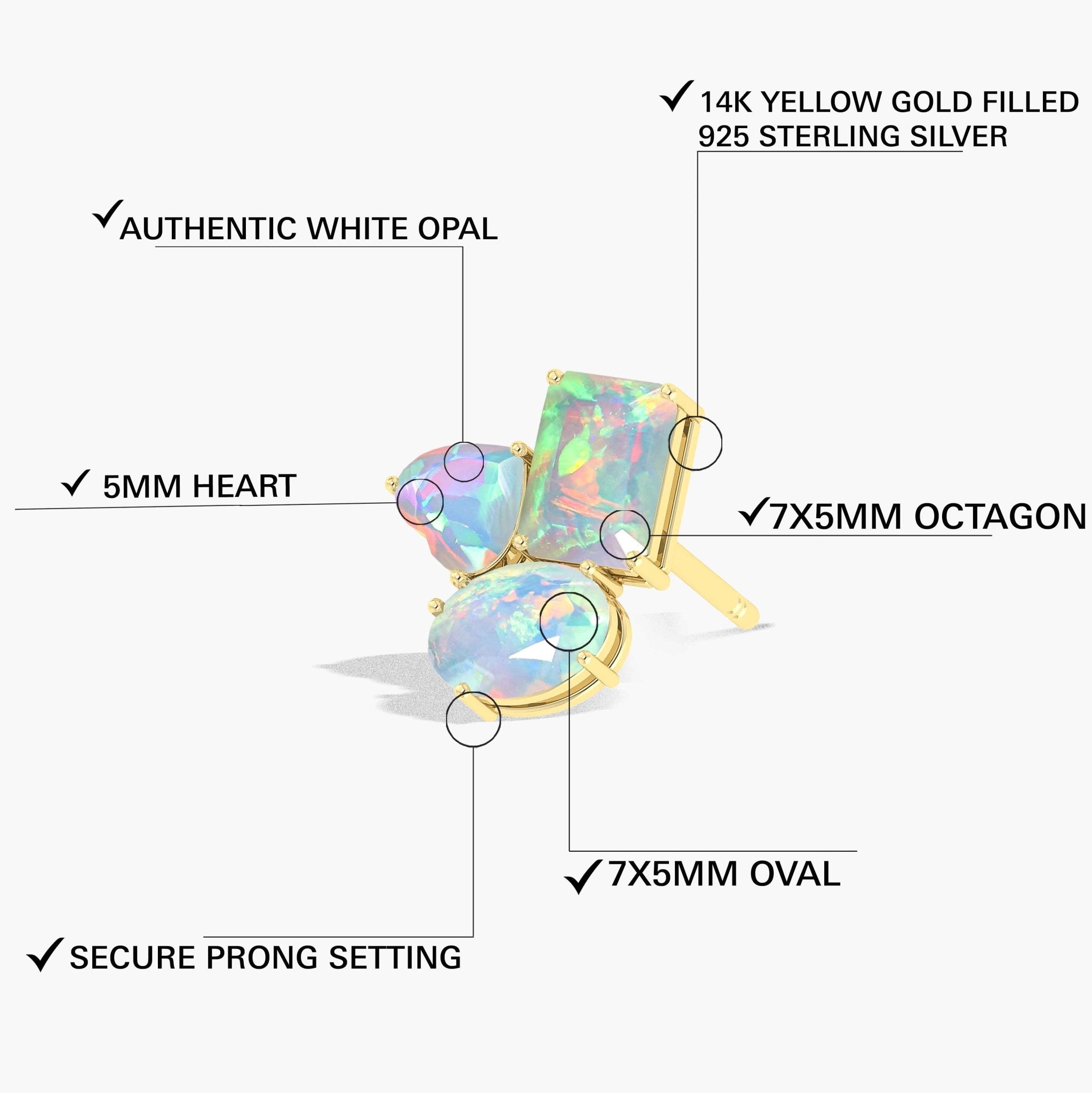 White Opal Multi Shape Stone Stud Earring - Goodstone Jewels