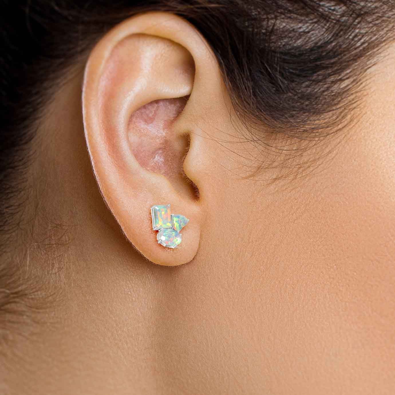 White Opal Multi Shape Stone Stud Earring - Goodstone Jewels