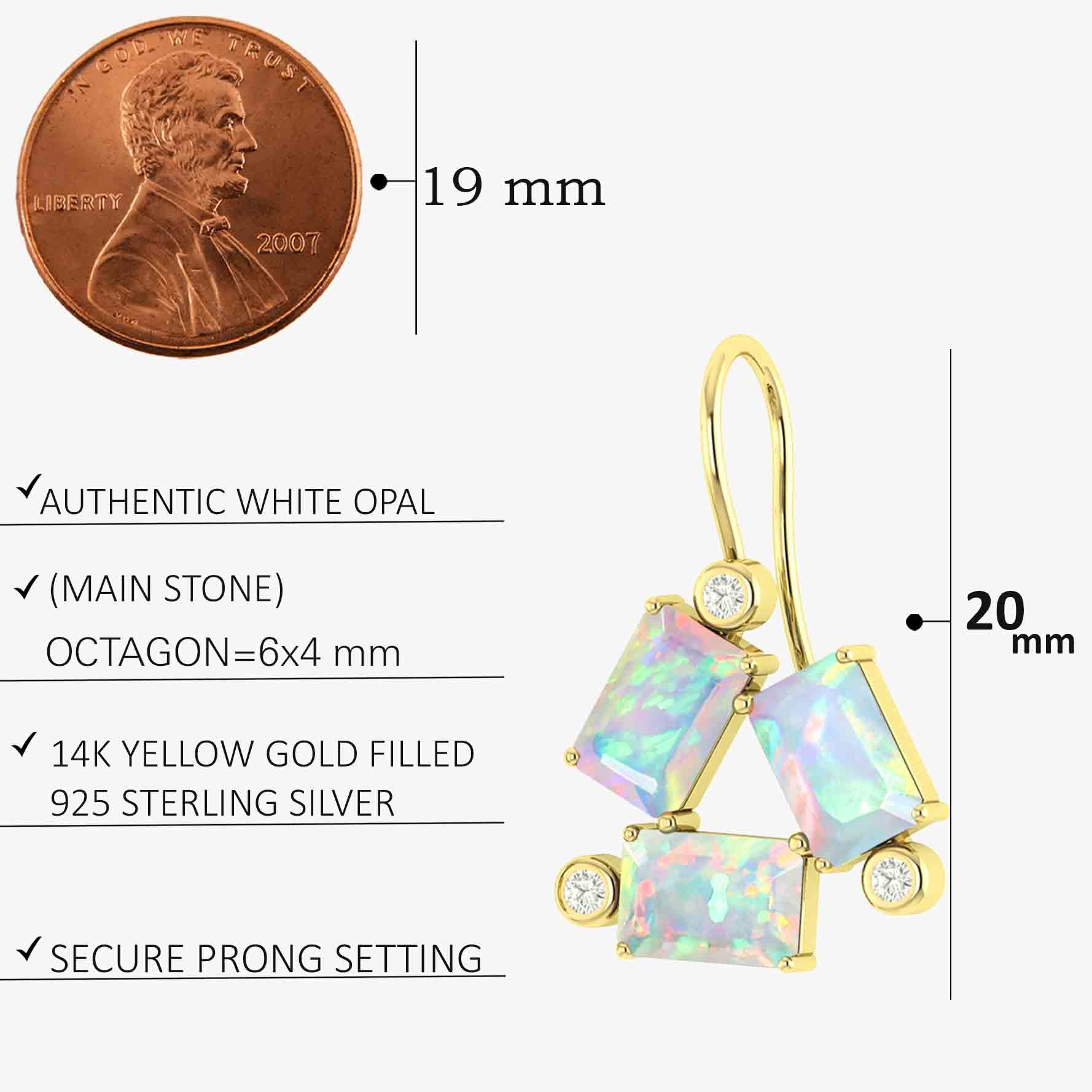 White Opal Octogon Stone Dangle Earrings - Goodstone Jewels