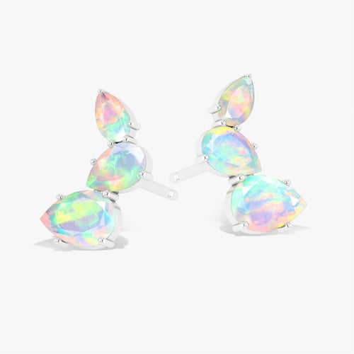 White Opal Pear Horn Style Stud Earrings