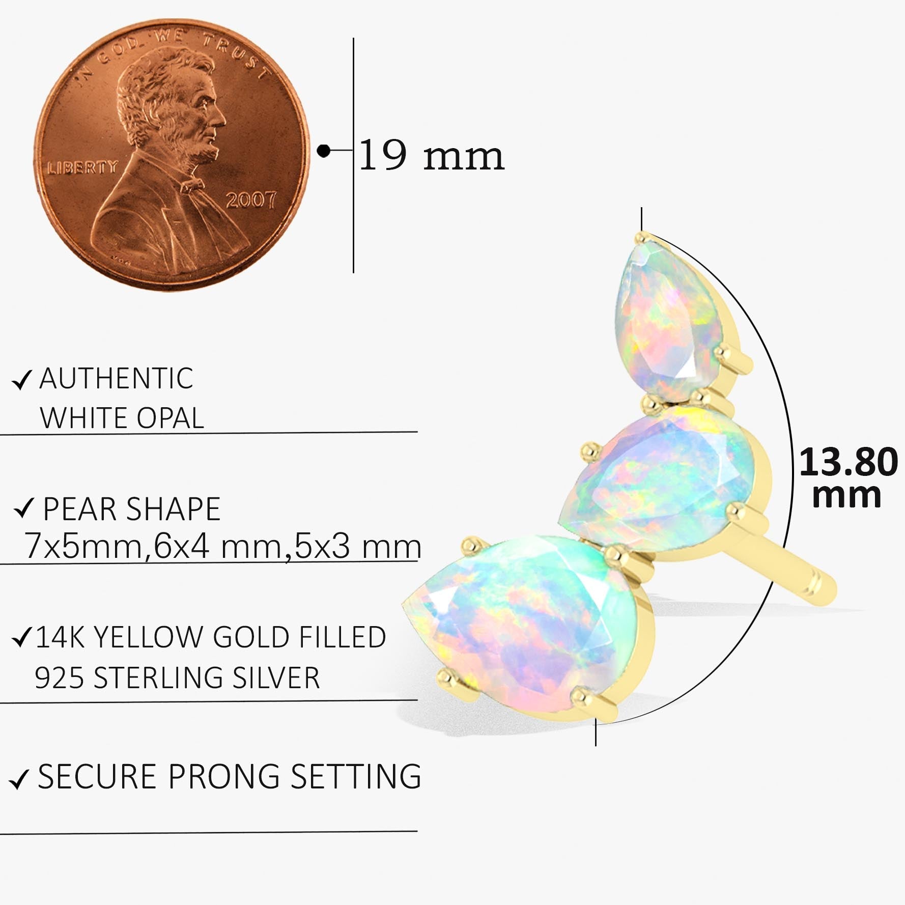 White Opal Pear Horn Style Stud Earrings - Goodstone Jewels