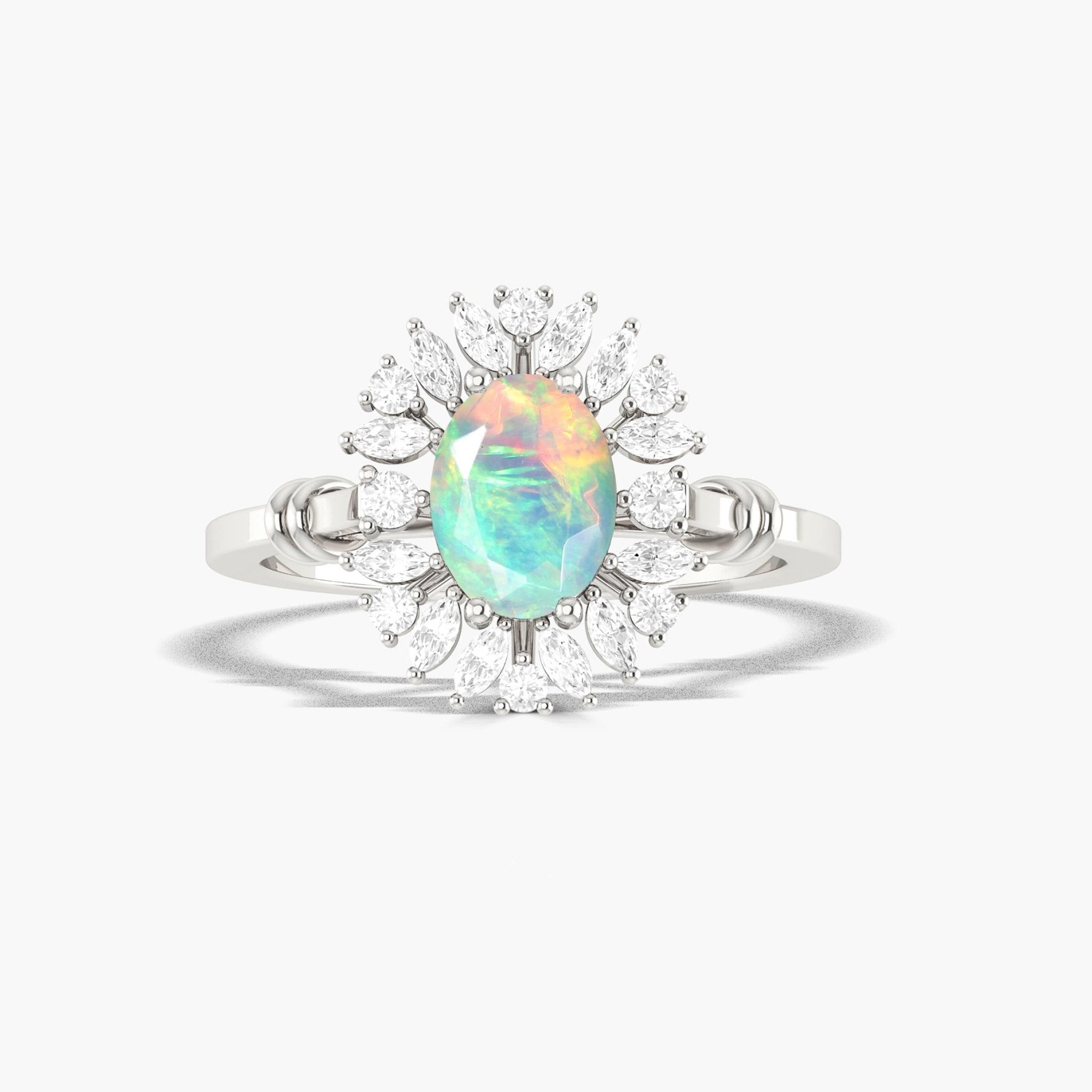 White opal prong sett statement Engagement or purpose ring - Goodstone Jewels