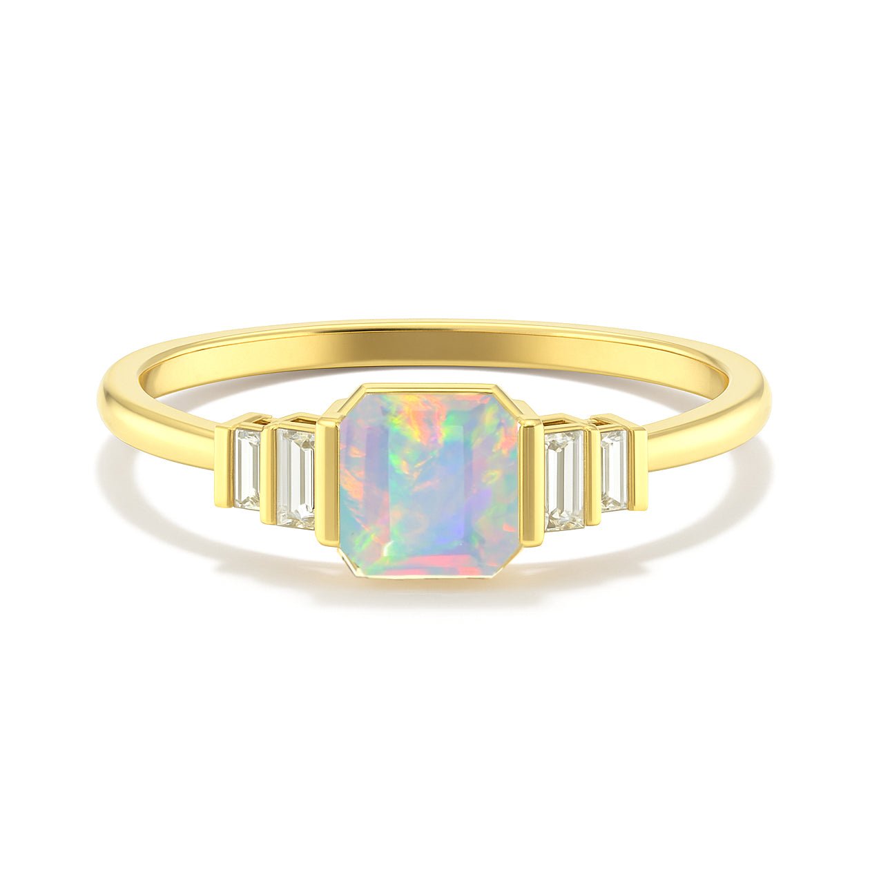 White Opal Stackable Ring in Sterling Silver & Gold Plated October Birthstone - Goodstone Jewels