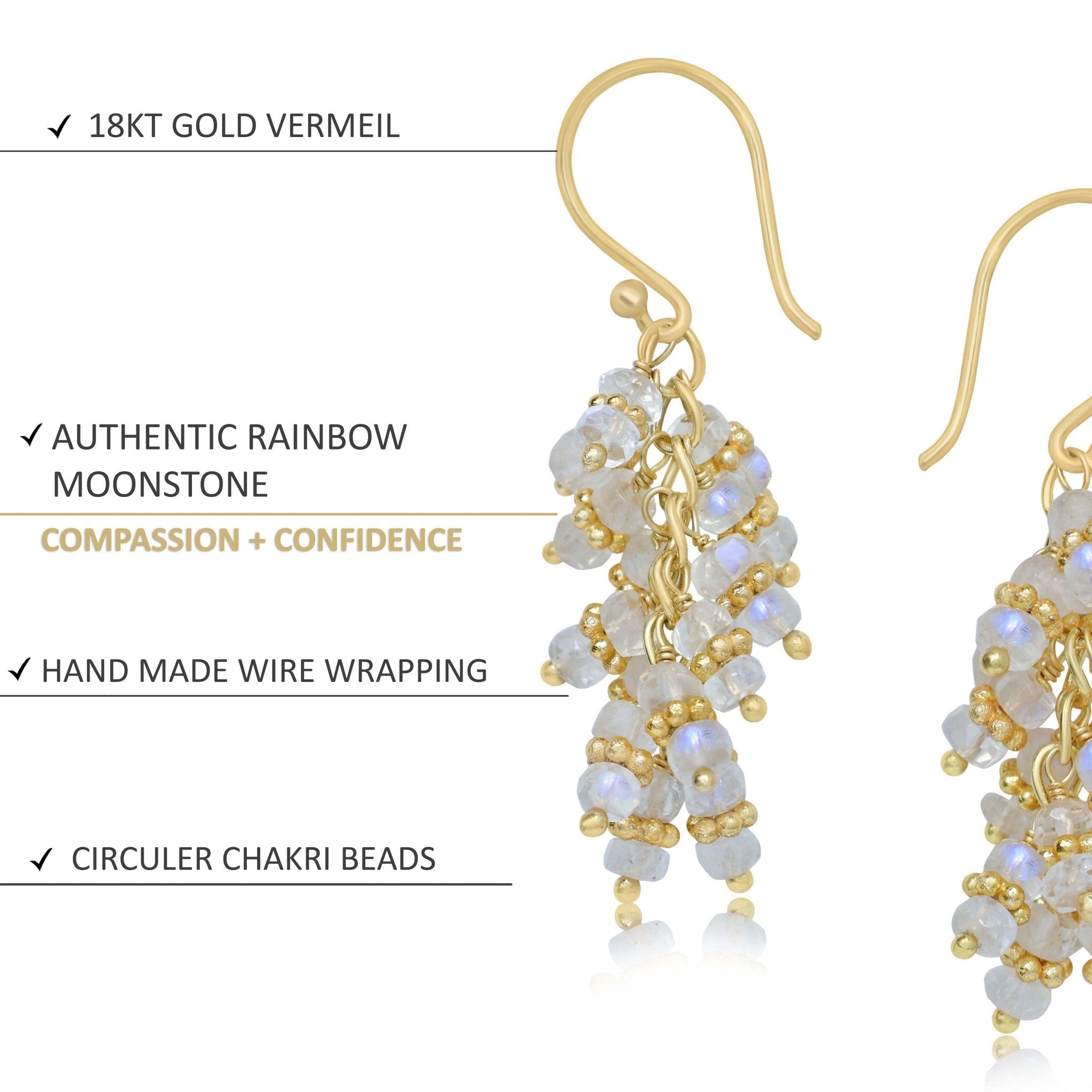 White Rainbow Moonstone Beads Chakri Style Earrings - Goodstone Jewels