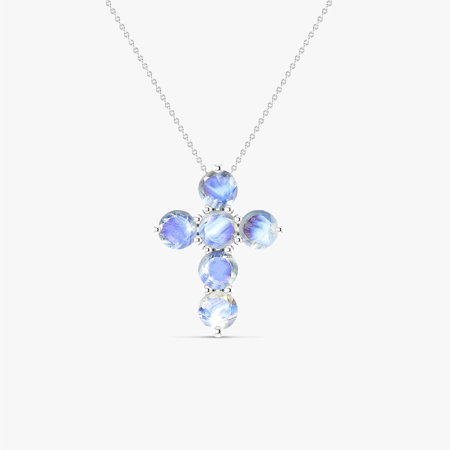White Rainbow Moonstone Cross Pendant - Goodstone Jewels