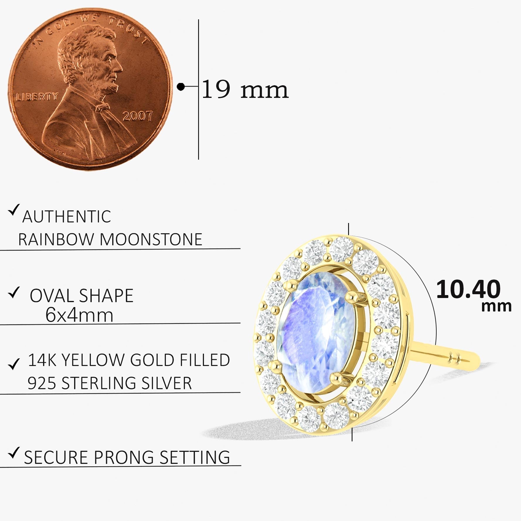 White Rainbow Moonstone Oval Style Stud Earring - Goodstone Jewels