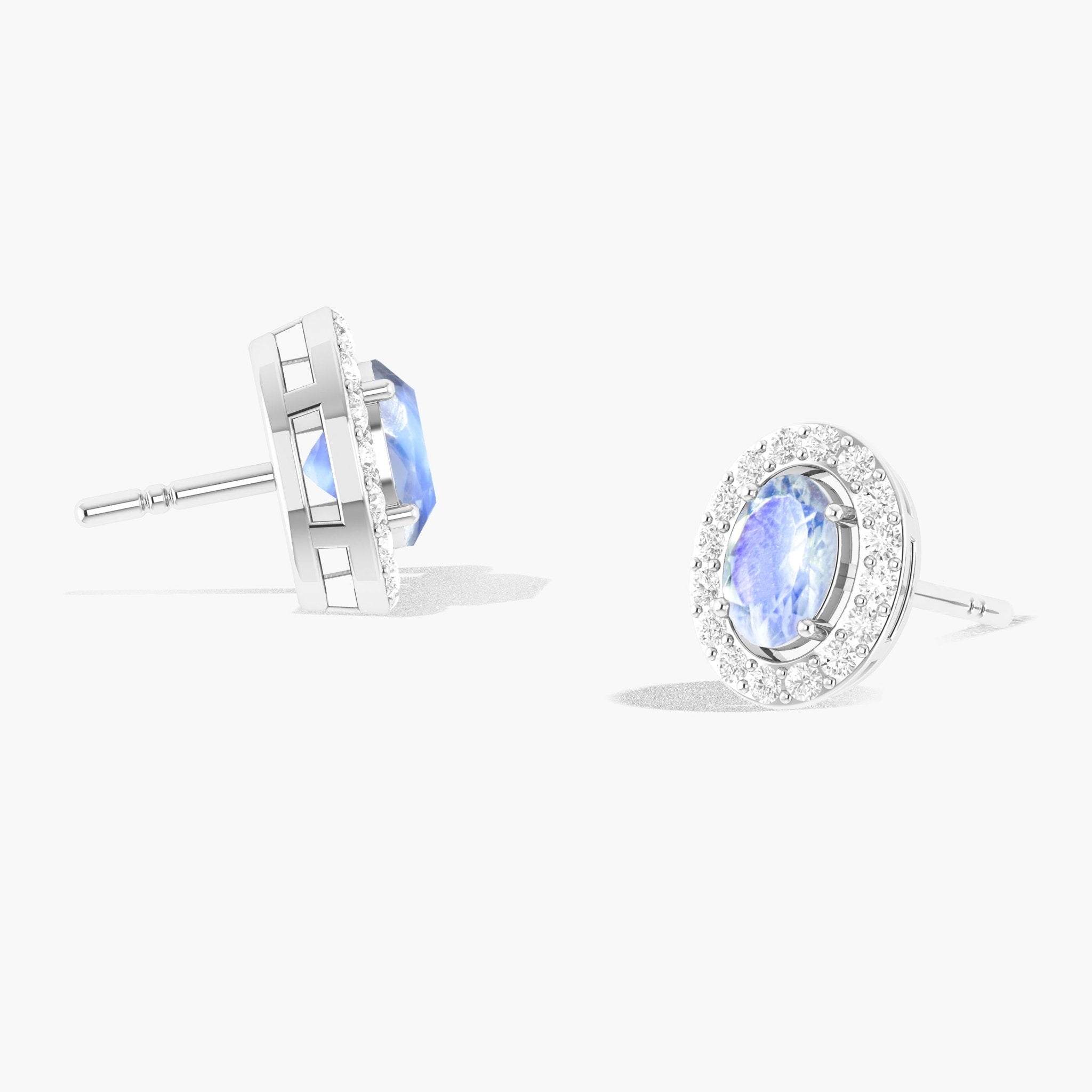 White Rainbow Moonstone Oval Style Stud Earring - Goodstone Jewels