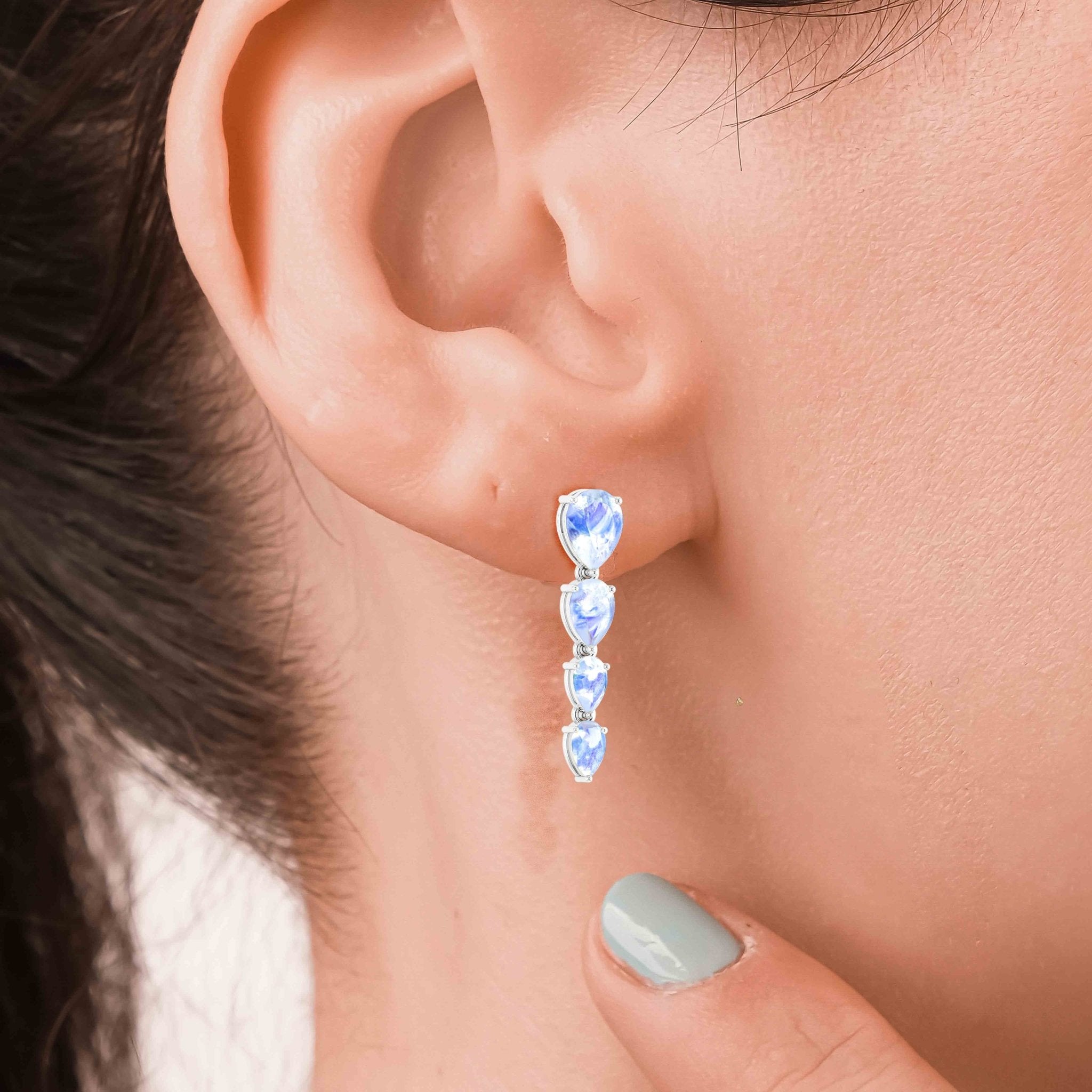 White Rainbow Moonstone Pear Drop Earrings - Goodstone Jewels