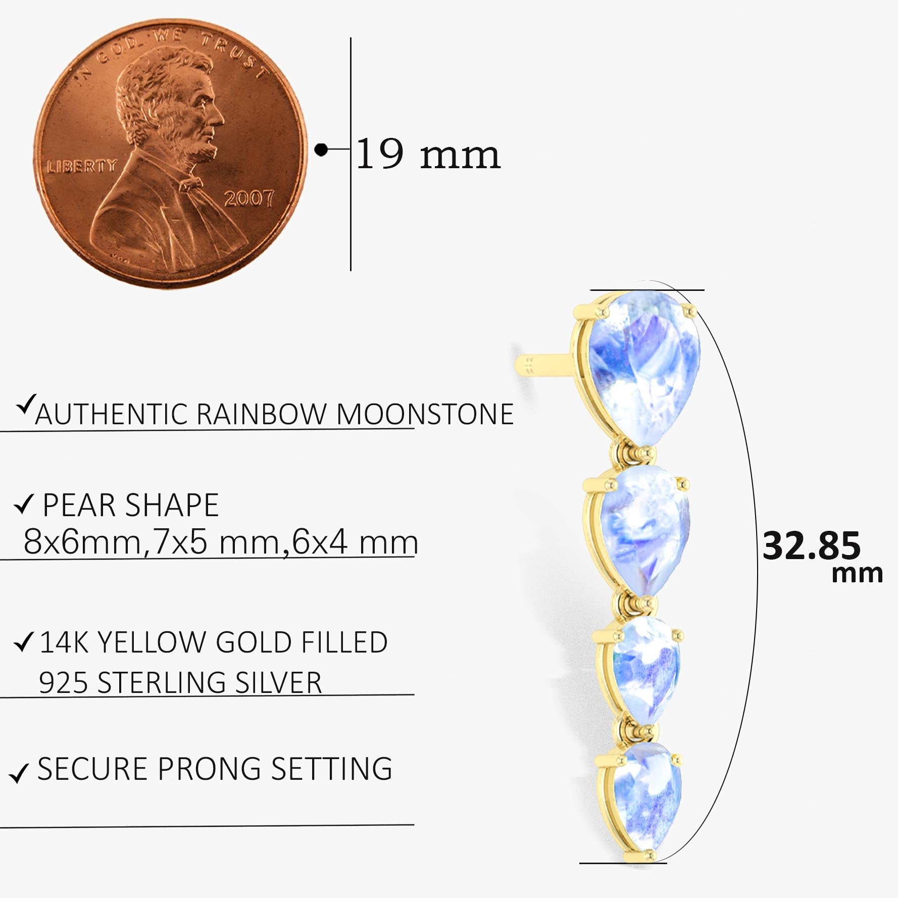 White Rainbow Moonstone Pear Drop Earrings - Goodstone Jewels