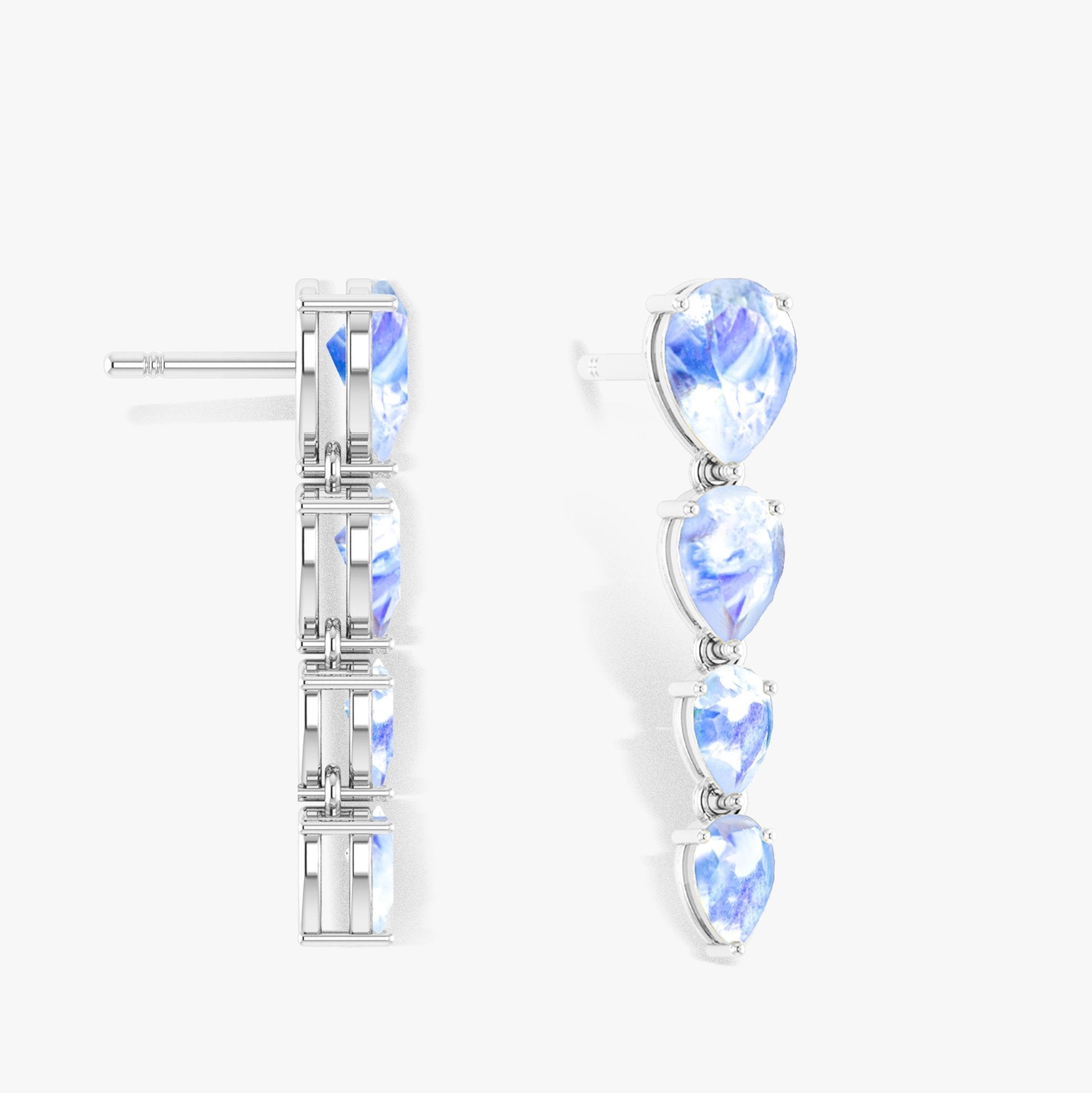 White Rainbow Moonstone Pear Drop Earrings - Goodstone Jewels