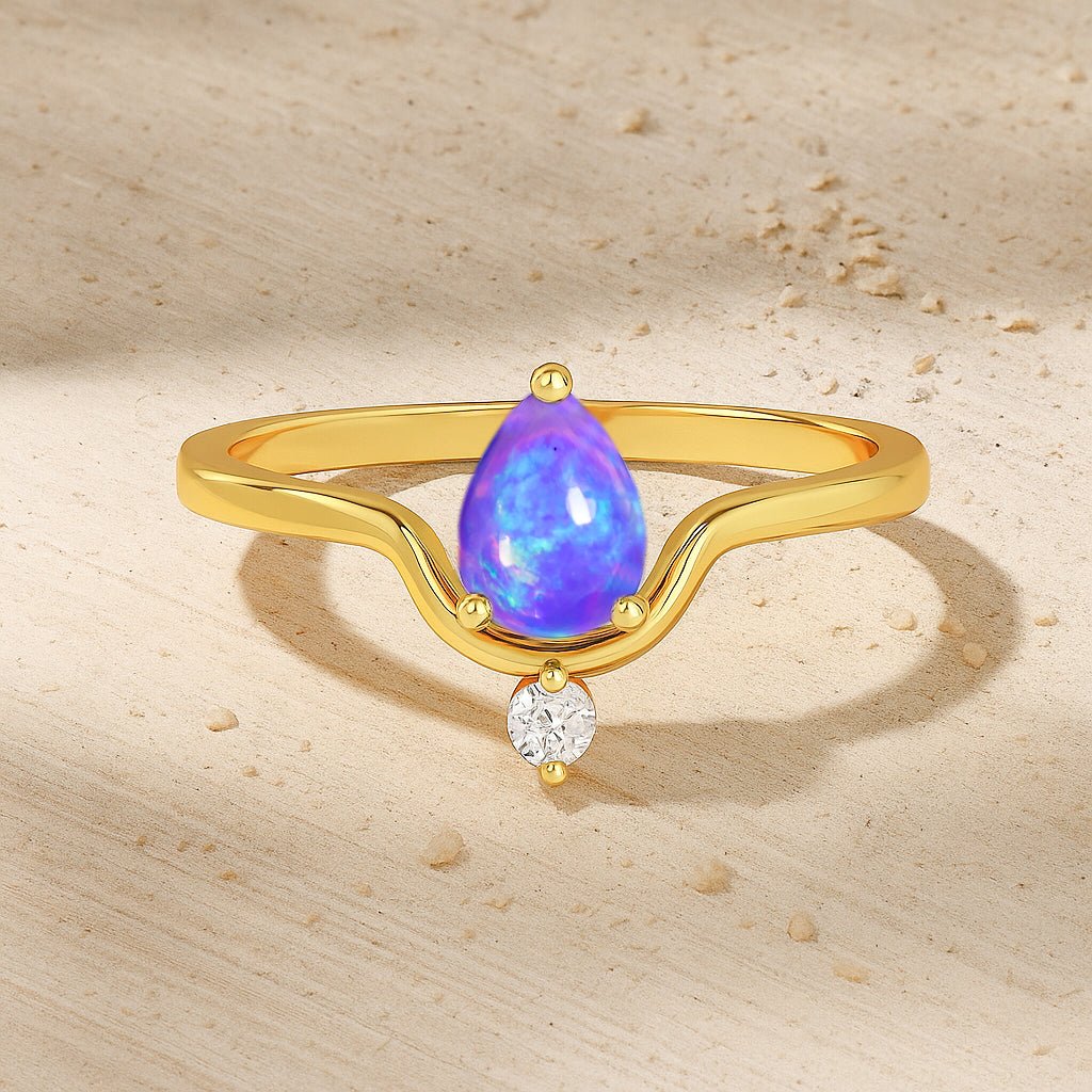 Wishbone Chevron Ring with Natural Lavender Opal and White Cubic Zirconia - Goodstone Jewels