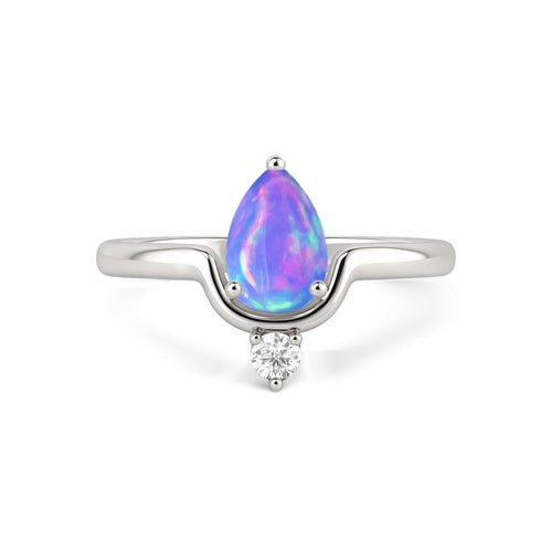 Solitaire Chevron Opal Solitaire Ring with Cubic Zirconia