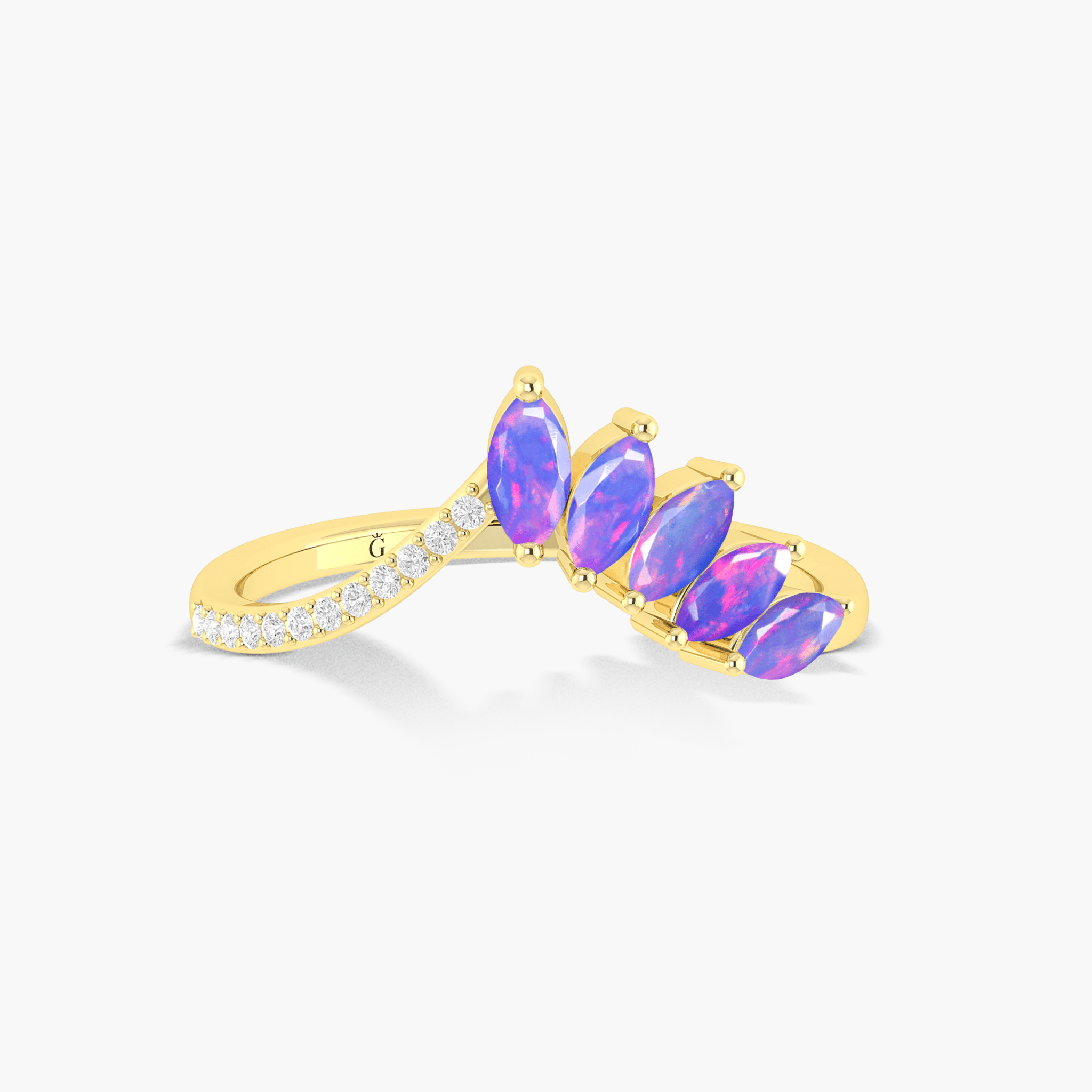 Wishbone Ring with Marquise Shape Natural Lavender Opal & White Zircon 1.25 Carat - Goodstone Jewels
