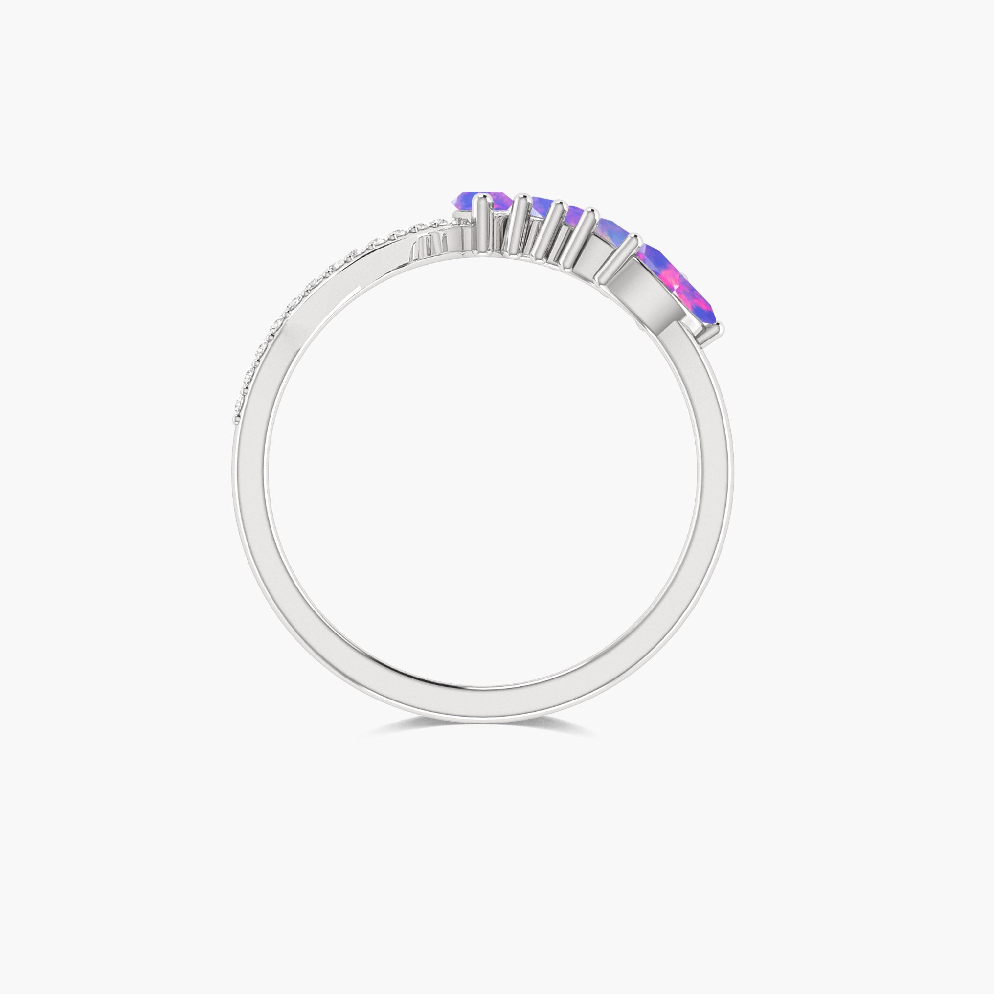 Wishbone Ring with Marquise Shape Natural Lavender Opal & White Zircon 1.25 Carat - Goodstone Jewels