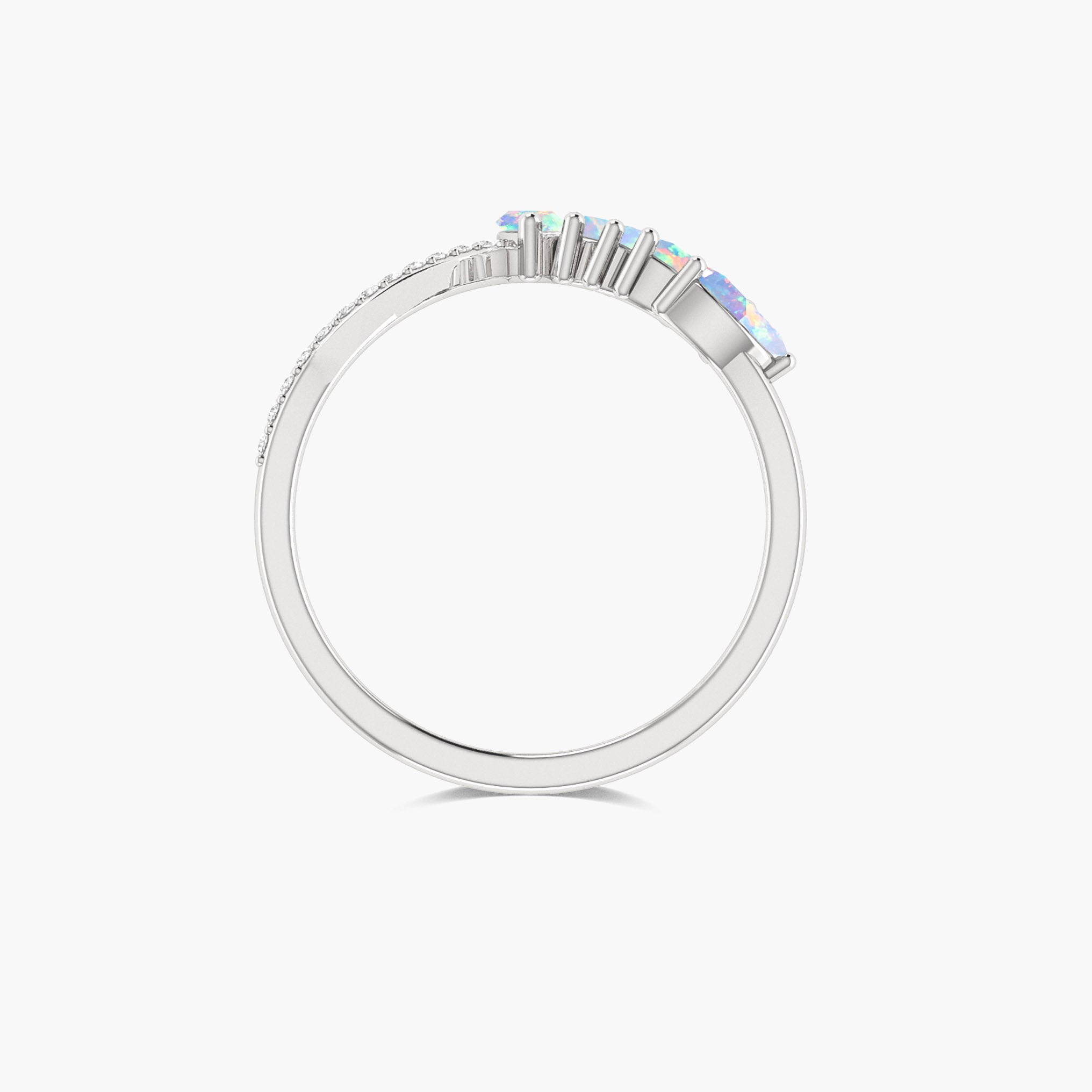 Wishbone Ring with Marquise Shape Natural White Opal & Zircon 1.25 Carat - Goodstone Jewels