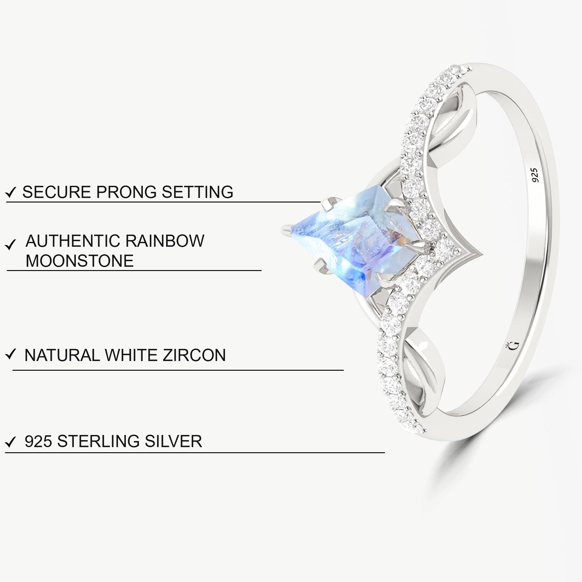Women's engagement kite shape moonstone ring for women - Goodstone Jewels