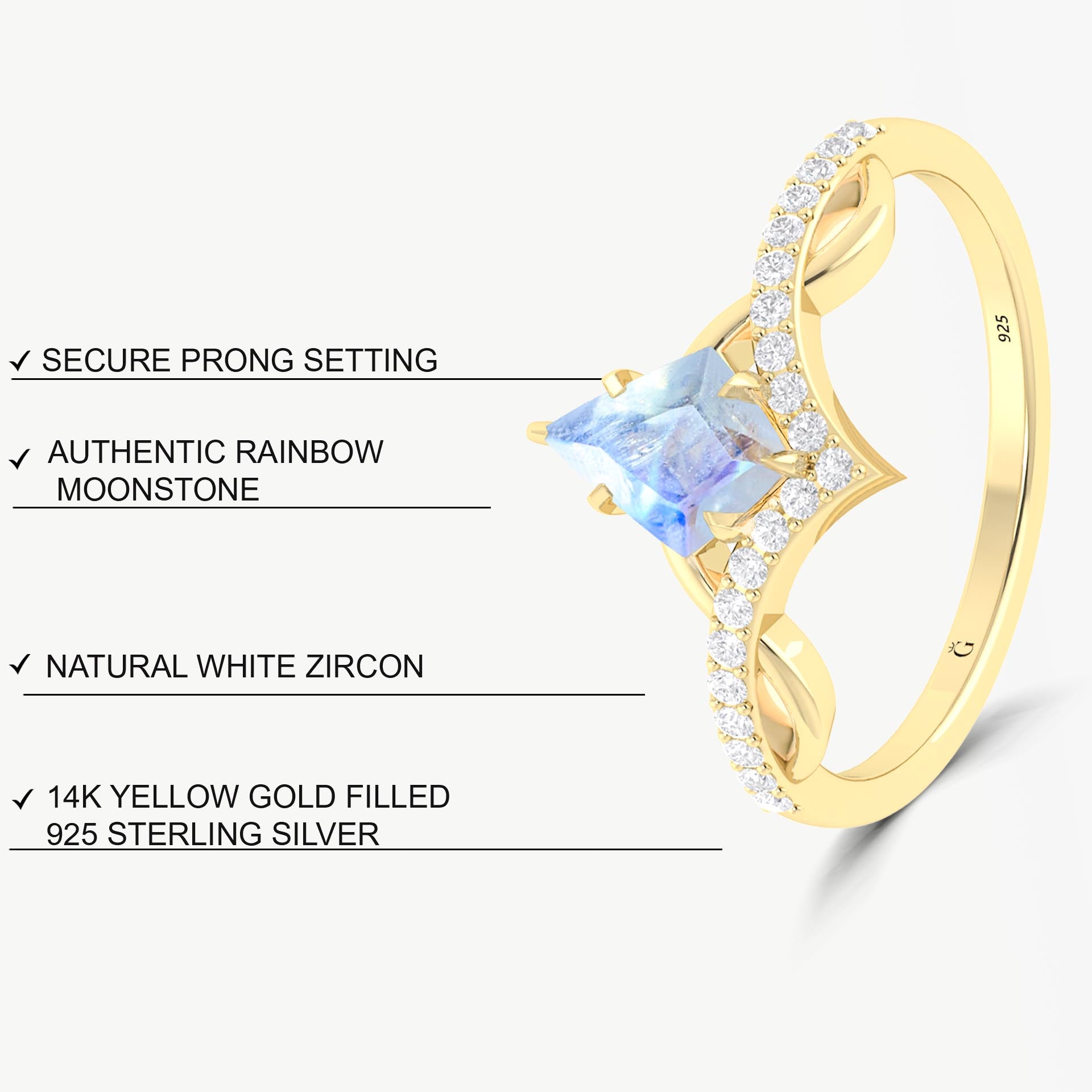 Women's engagement kite shape moonstone ring for women - Goodstone Jewels