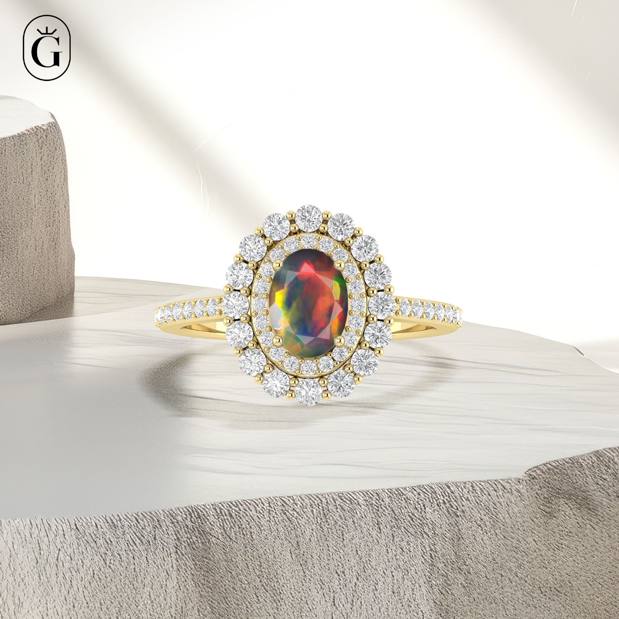 Black Opal Stone Ring