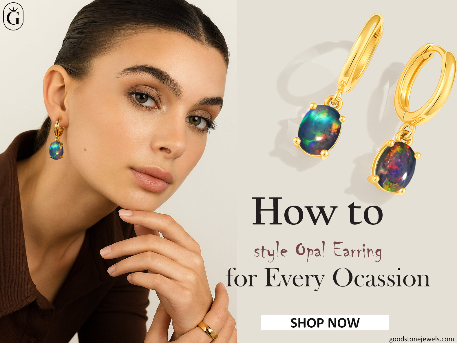 Woman wearing elegant opal earrings – styling tips for every occasion with gold hook opal jewelry.