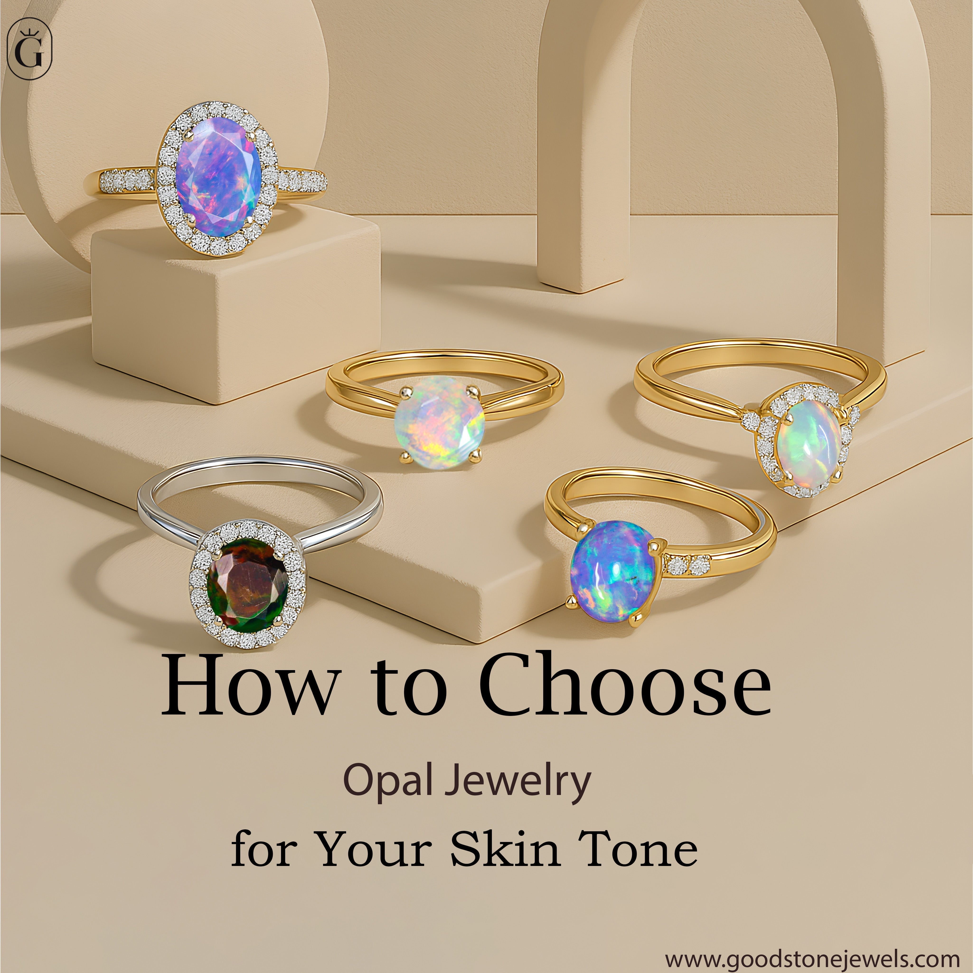Opal jewelry guide showing opal ring in gold settings – how to choose the best opal jewelry for your skin tone