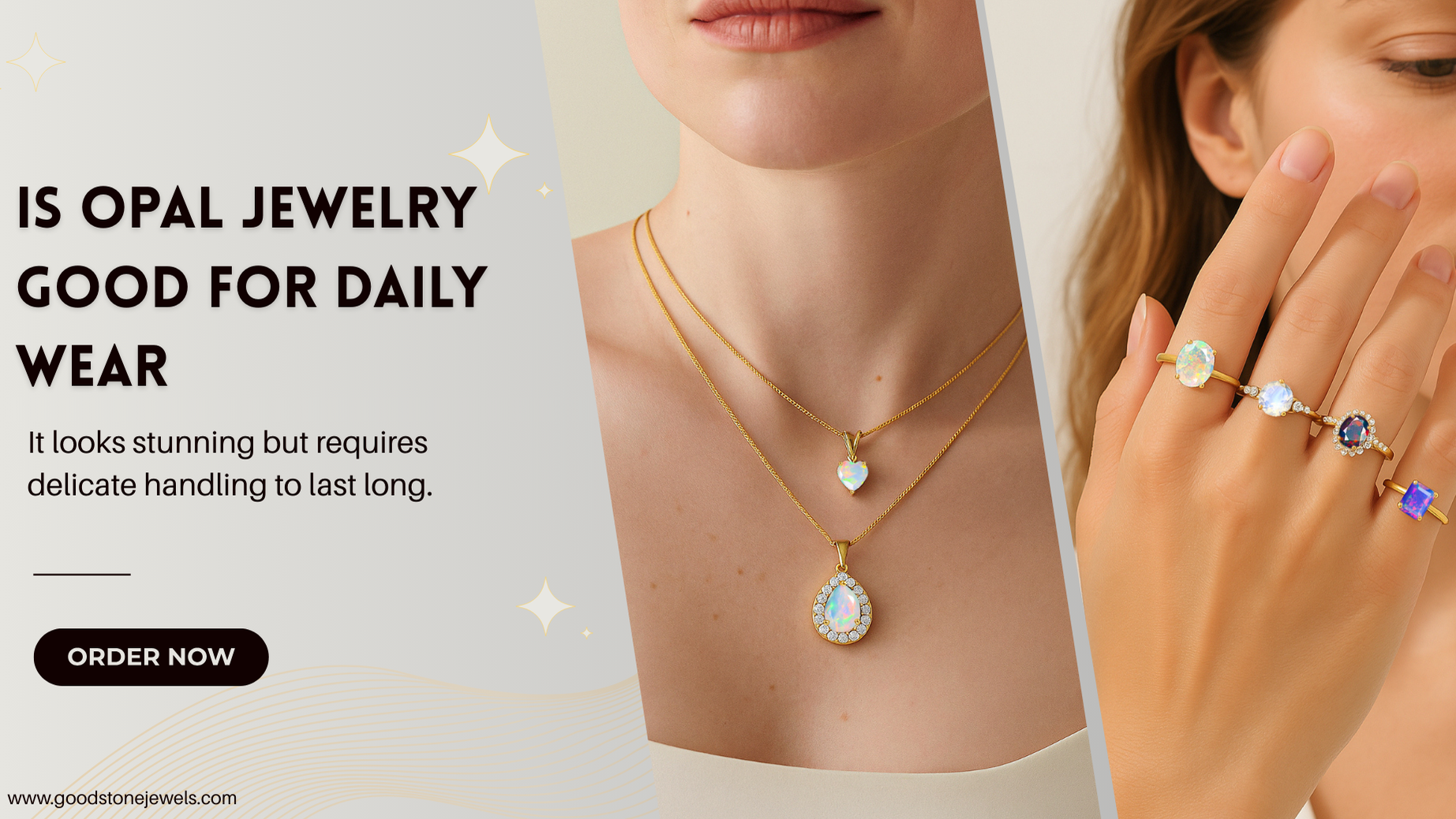 Model wearing elegant opal jewelry set including rings and necklace – opal jewelry for daily wear and fashion trends