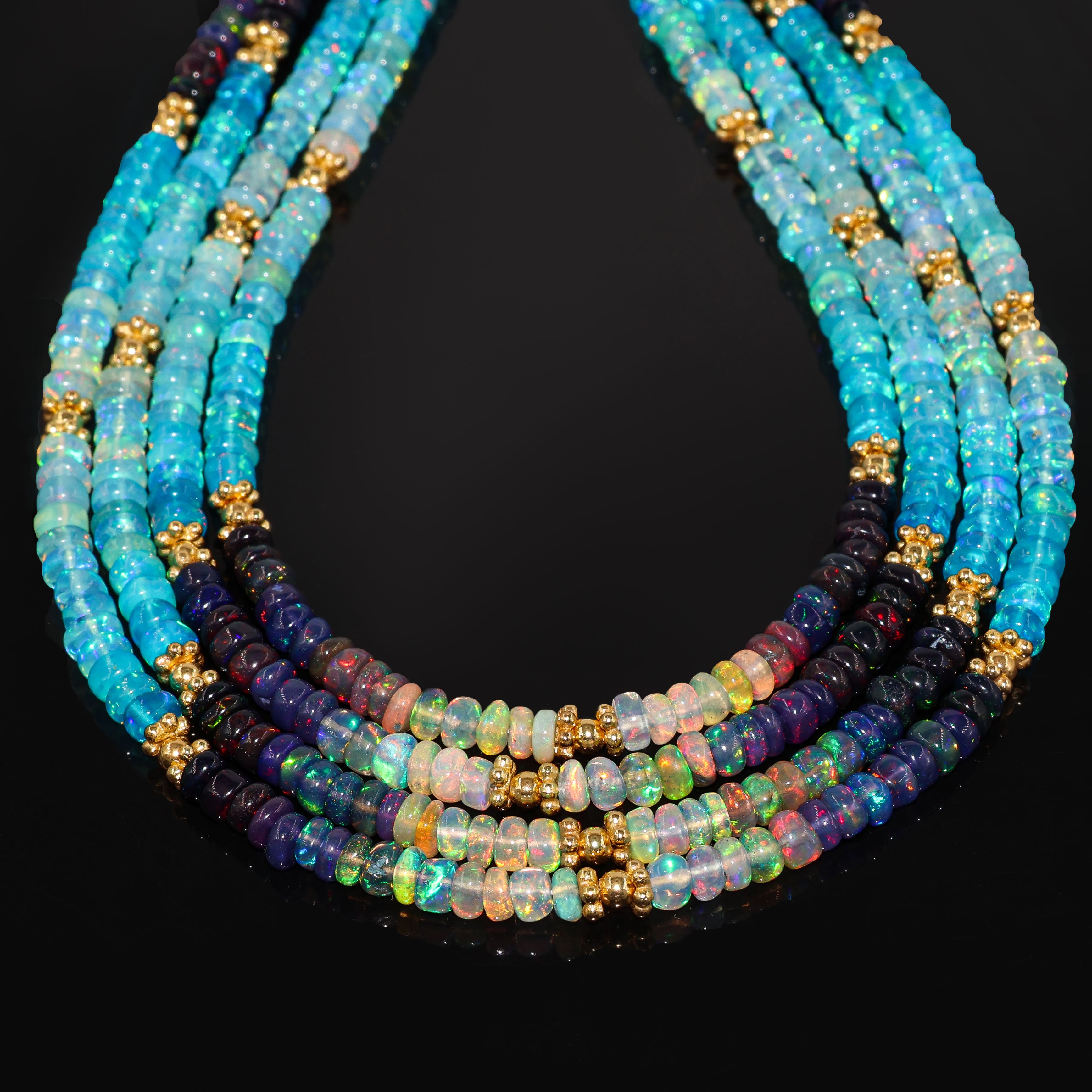 Natural Fire Multi Opal Beaded Necklace