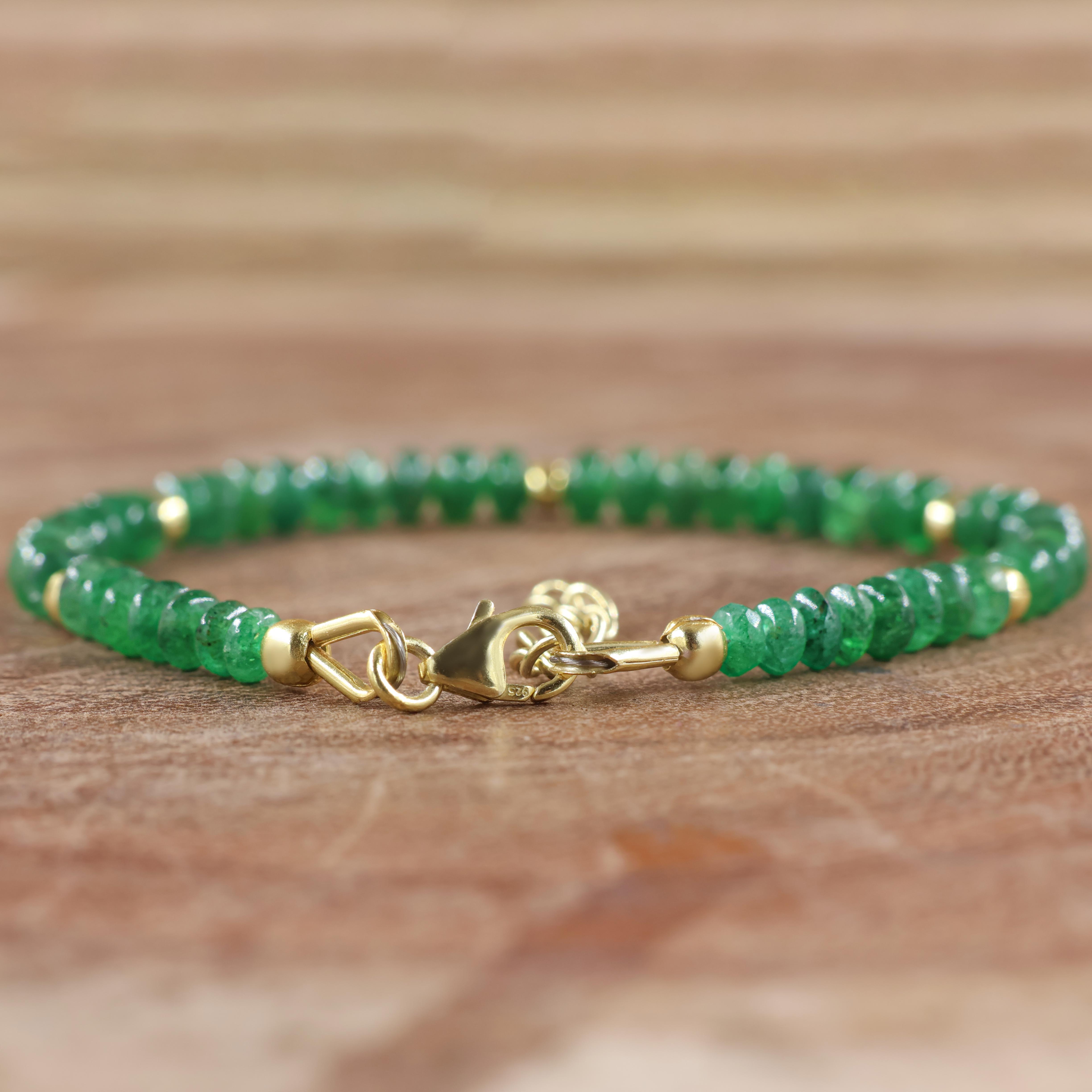 Natural Emerald Smooth Beaded Handmade Bracelet