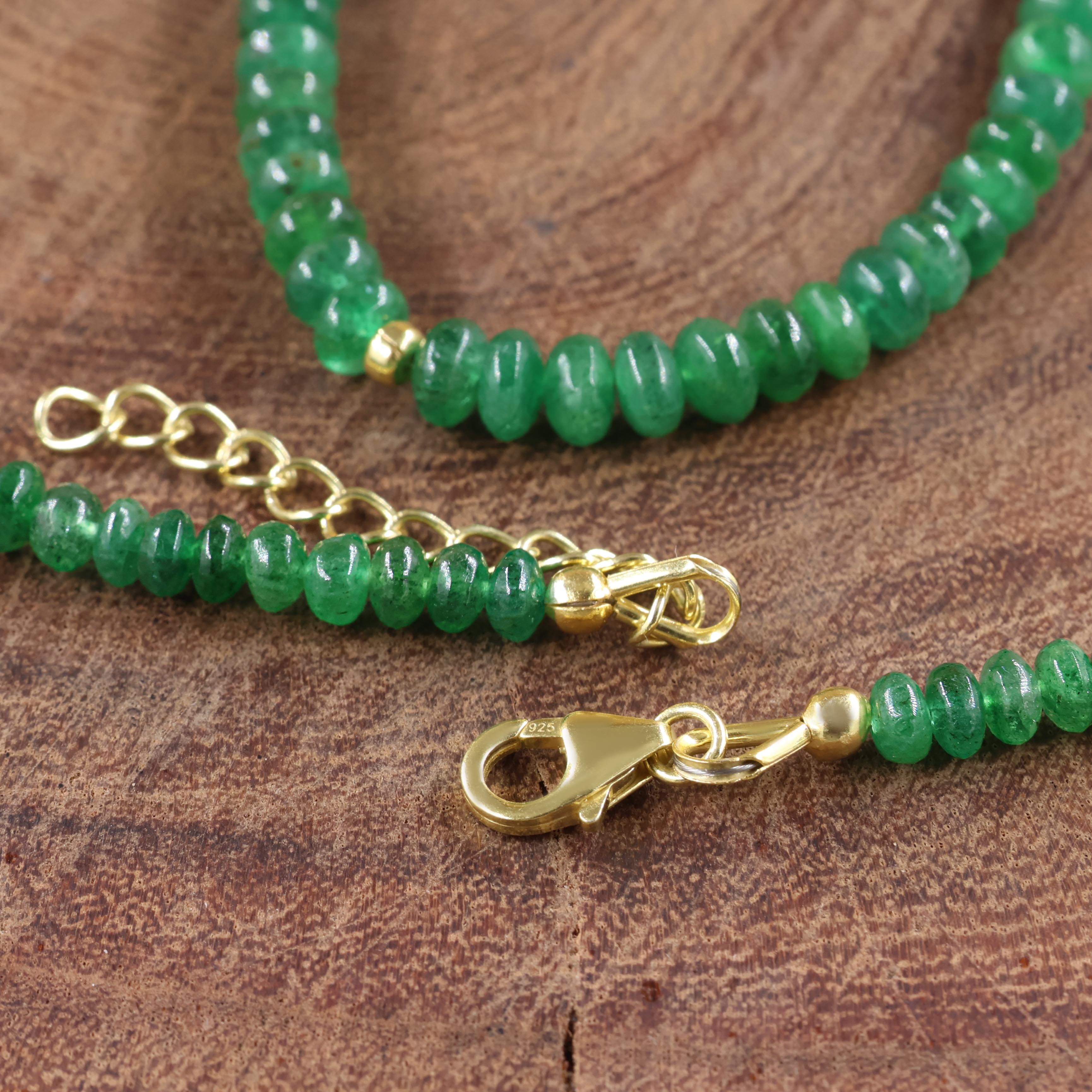 Natural Emerald Smooth Beaded Handmade Necklace for Women