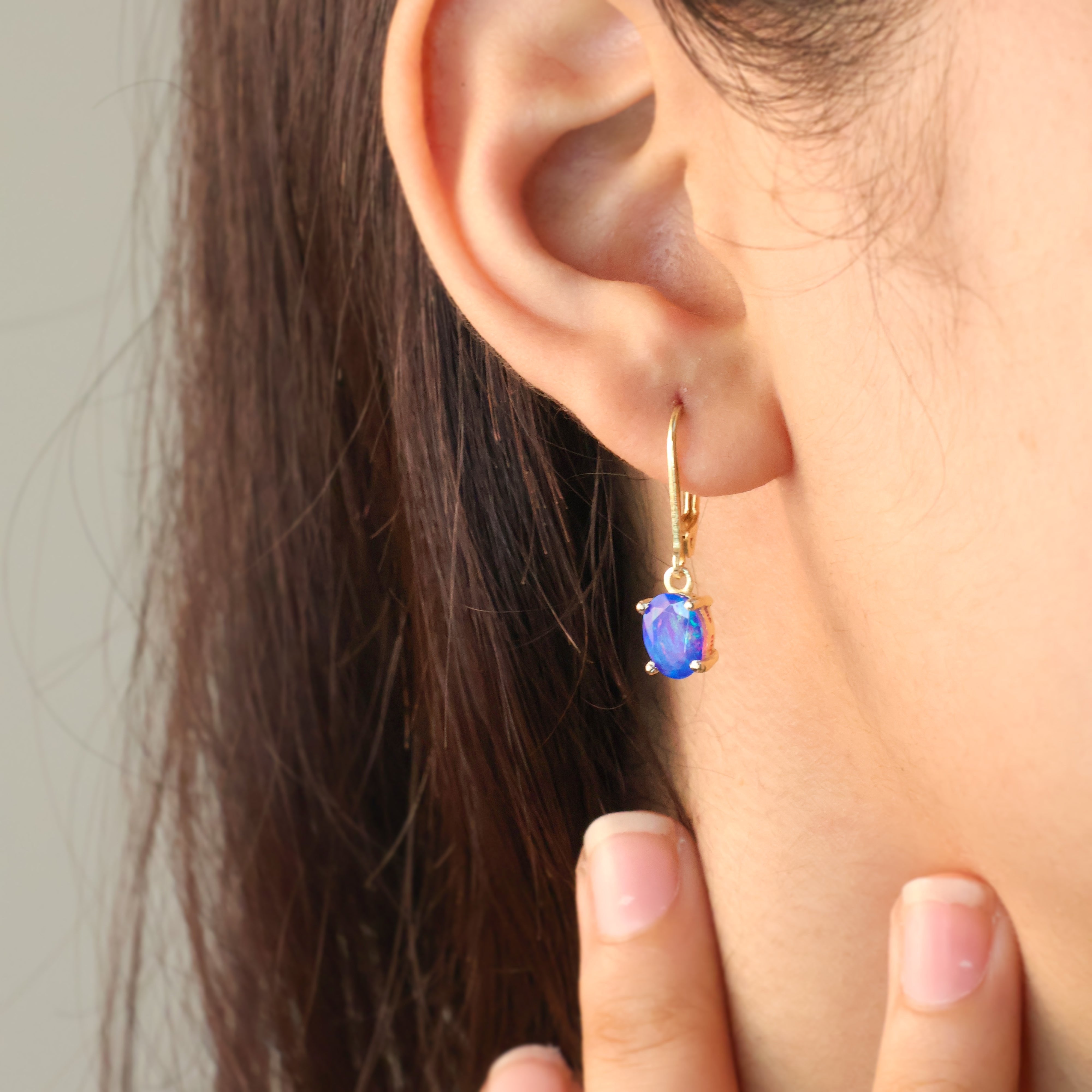 Blue Multi Fire Opal Gemstone Dangle Earring